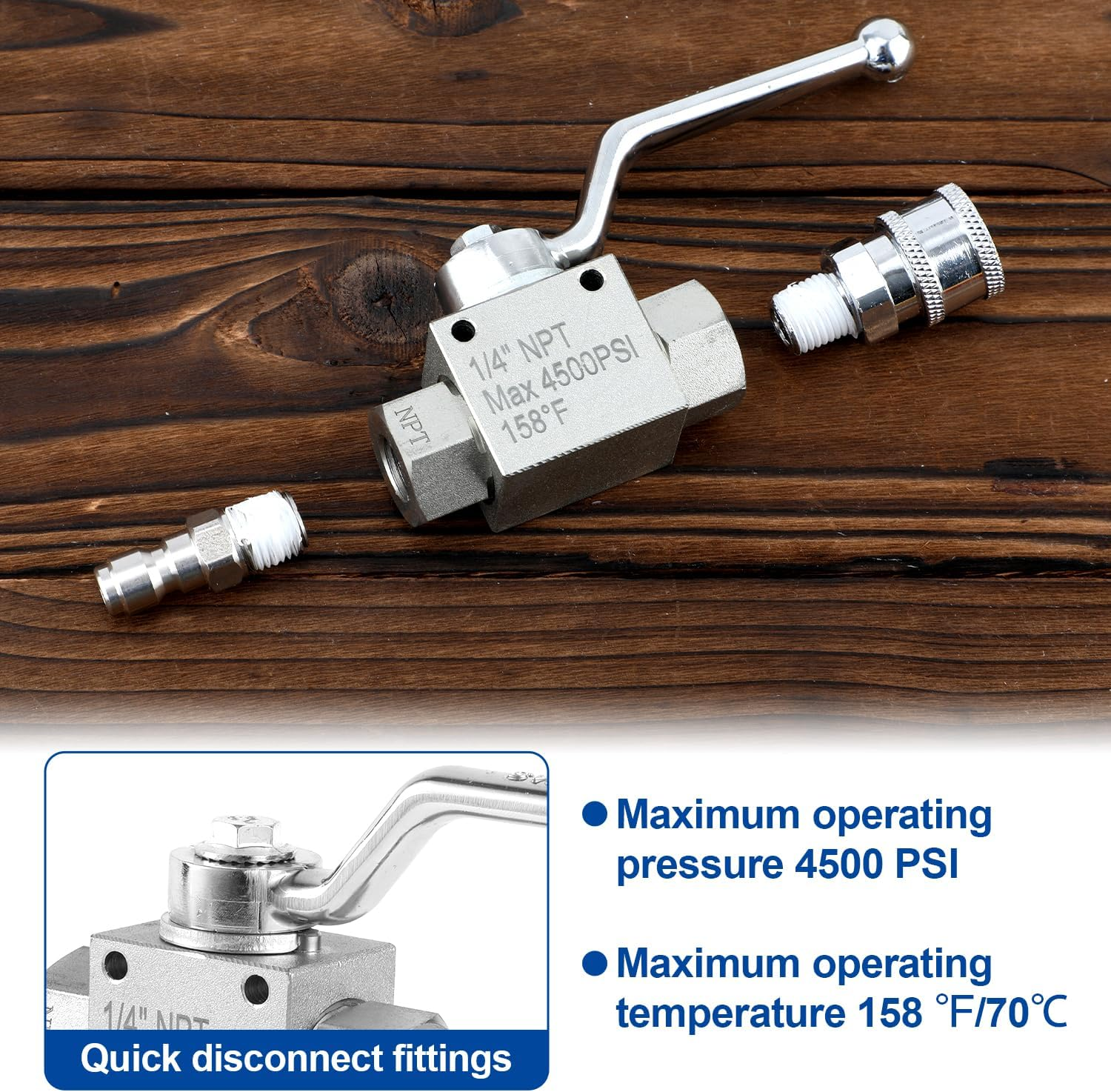 NQEUEPN High Pressure Washer Ball Valve Kit, Premium Stainless Steel 1/4 Ball Valve Kit Easy to Open and Close Designed Specifically for Pressure Washing Hoses image number 3