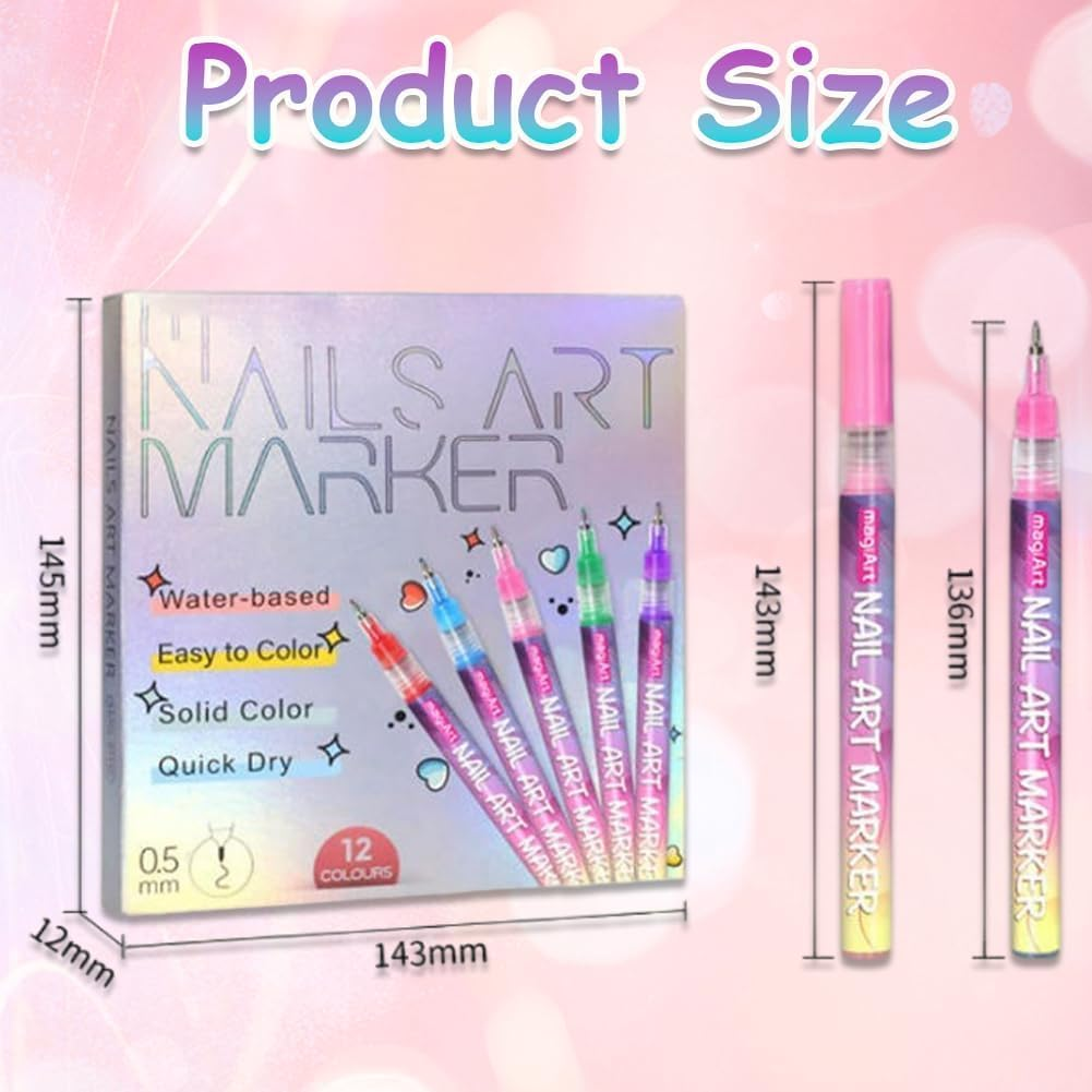 GOOTEGAX 12 Colors Nail Art Pens Set, 2026 New Nail Art Markers Polish Pens for 3D Nail Art, Quickly Dry Nail Art Tools for Dotting Drawing Painting Point Liner DIY(1SET)