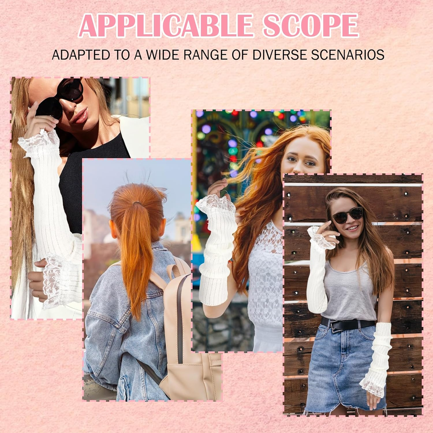 Arm Warmers for Long Sleeve Fingerless, Y2K Cool Girls Arm Covers, White Cute Harajuku Knitted Lace Arm Sleeve - Black image number 3