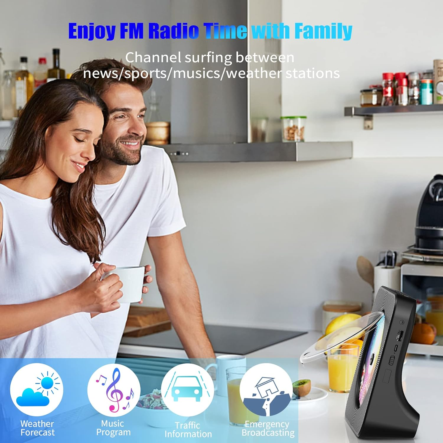 Gueray CD Player Portable Bluetooth Desktop CD Player for Home with Timer Built-In Hifi Speakers with LCD Screen Display Boombox FM Radio USB Type-C (Black) image number 1