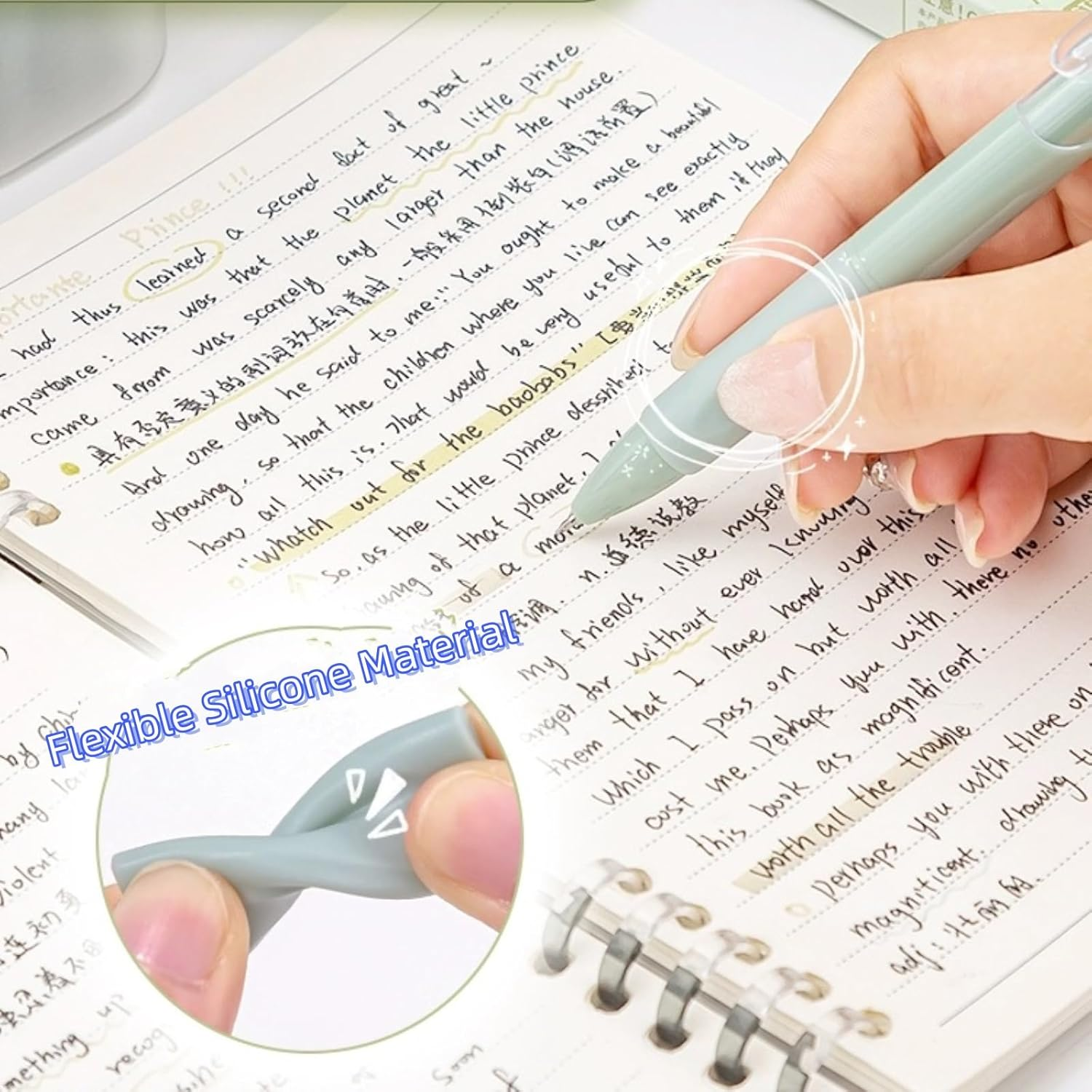 MAIHUO 5Pcs Green Gel Pens,Quick Drying Press Gel Pen,0.5Mm Black Ink Pens,Aesthetic Gradient Color Barrel,Green Stationary,Cute School Supplies - Colours image number 2