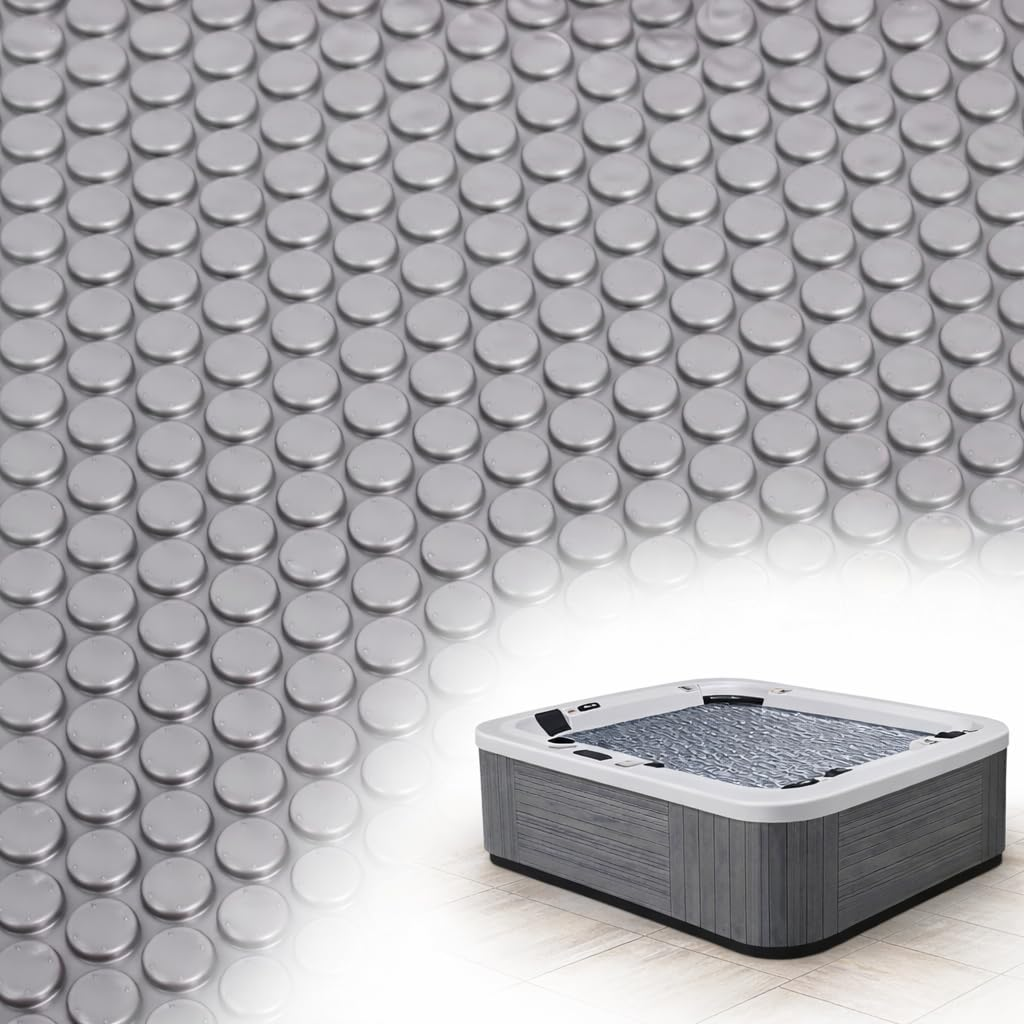 Hot Tub Bubble Blanket - 7 X 7 FT 16-Mil Square Pool Spa Solar Cover | Heavy Duty Floating Heat Retaining Thermal Blanket for Insulating Solar Heating （Gray