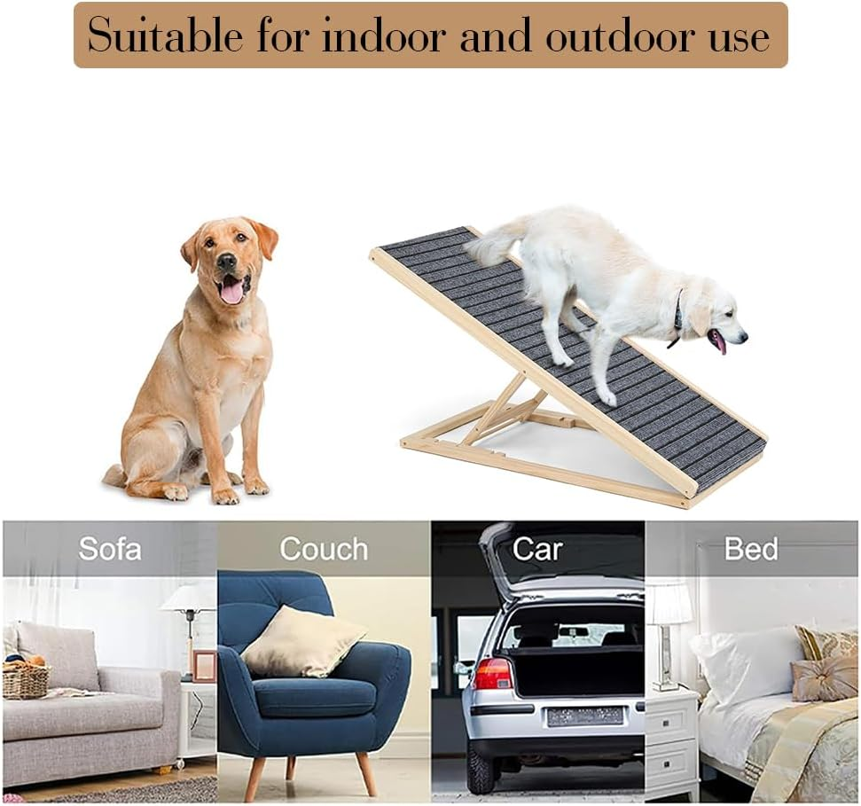 Wooden Dog Stairs 4 Tier, Adjustable & Foldable for Elderly Pets with Joint Pain,Reduce Foot Strain,4-Step Pet Stairs for Small Dog Cat Training Ramp