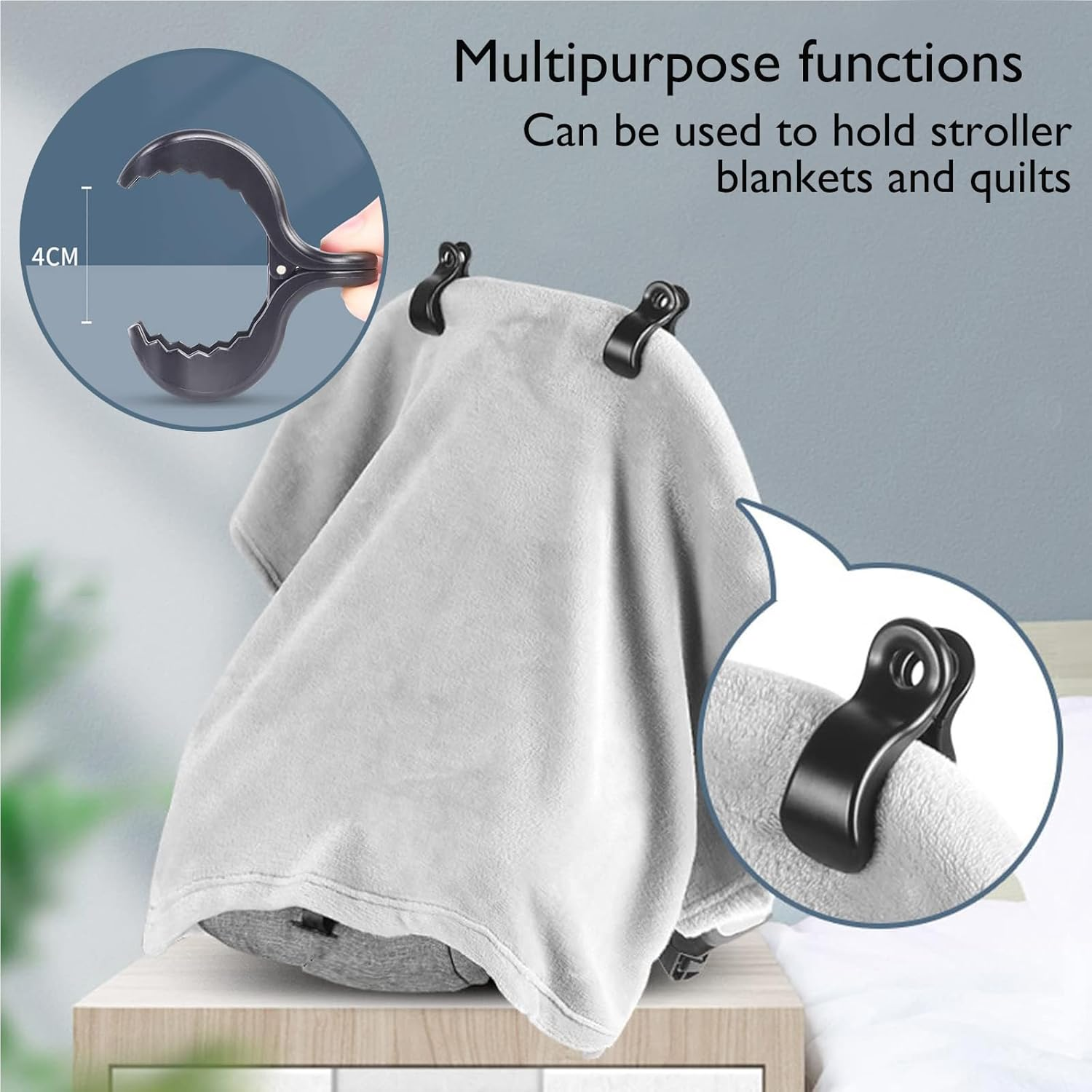 SYTHAK Stroller Pegs Clips,Universal Buggy Pram Pegs to Hooks Muslin and Toys Sun Shade to Canopy for Blanket Clamp, Car Seat Cover Clips, Pram Toy Holder, Nursing Cover.Black image number 5