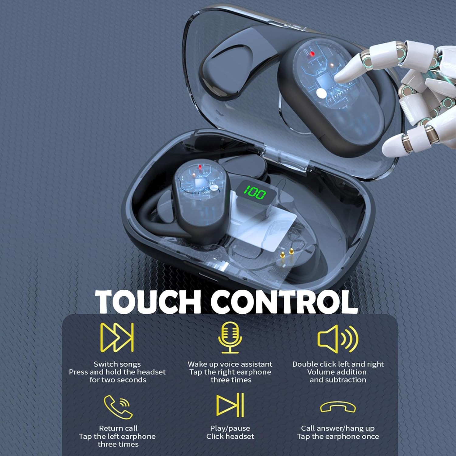 Xmenha Open Ear Wireless Bone Conduction Sport Headphones Bluetooth 5.3, Multiple Colors, IPX5 Water Resistant, 30H Playtime, USB-C, Touch Control, Adult Unisex, Xmenha-Zxy-Ows80 image number 5