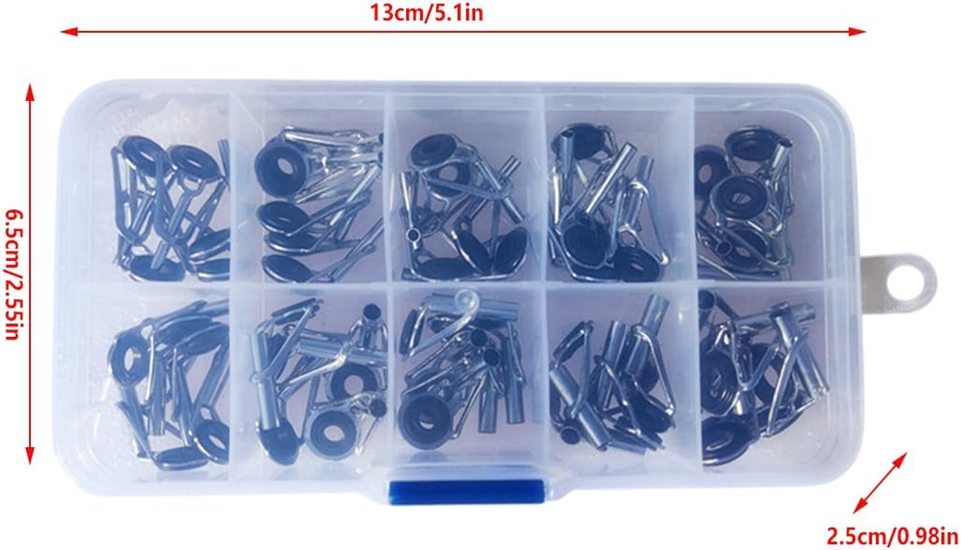 AIMALL 50PCS Fishing Rod Guide Tip Set with 10 Sizes Stainless Steel and Ceramic Line Ring Anti-Winding Rod Top Ring Repair Kit for Sea Fishing DIY image number 3