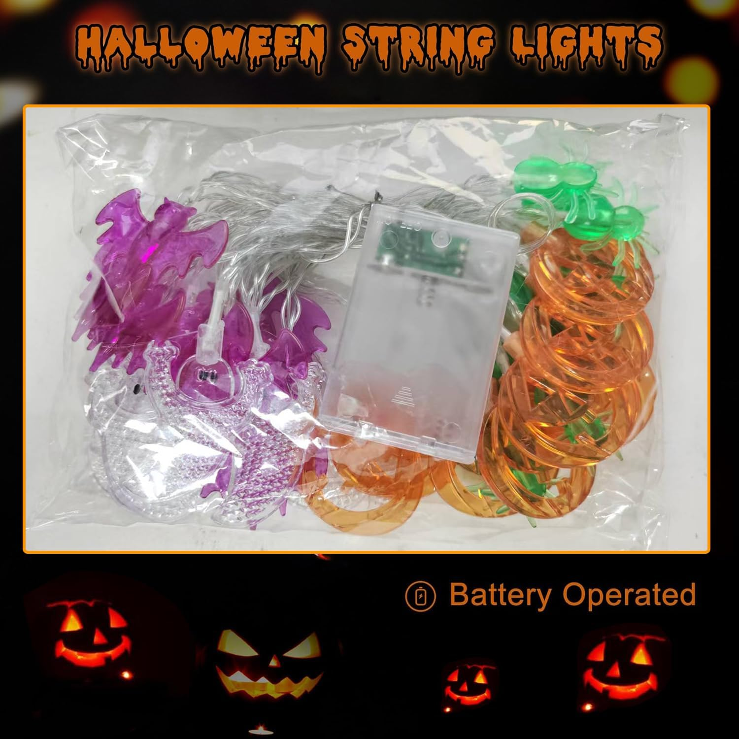 Halloween Lights 6M 40 LED Pumpkin Bat Spider Ghost Halloween String Lights Battery Operated, Indoor Outdoor Halloween Decorations Light Home Yard Window Decor image number 3