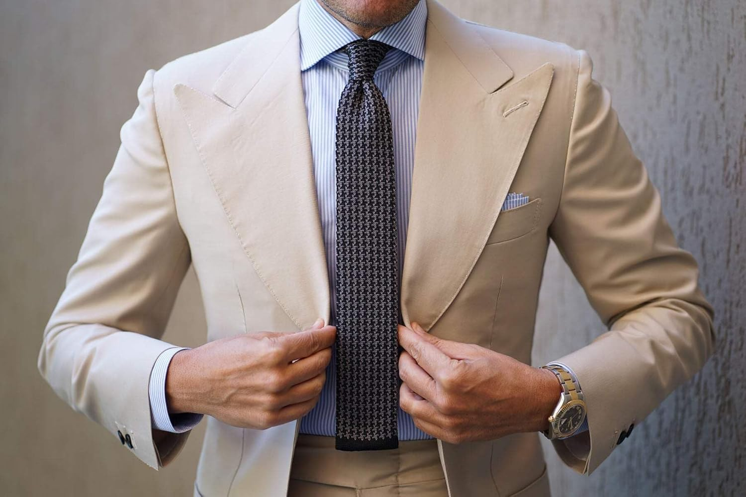 OTAA Hattori Hanzo Grey Houndstooth Knitted Tie Casual Ties for Men - Perfect Neck Tie for Groomsmen Wedding Ties or Formal Occasions - Ideal Gifts for Him image number 5