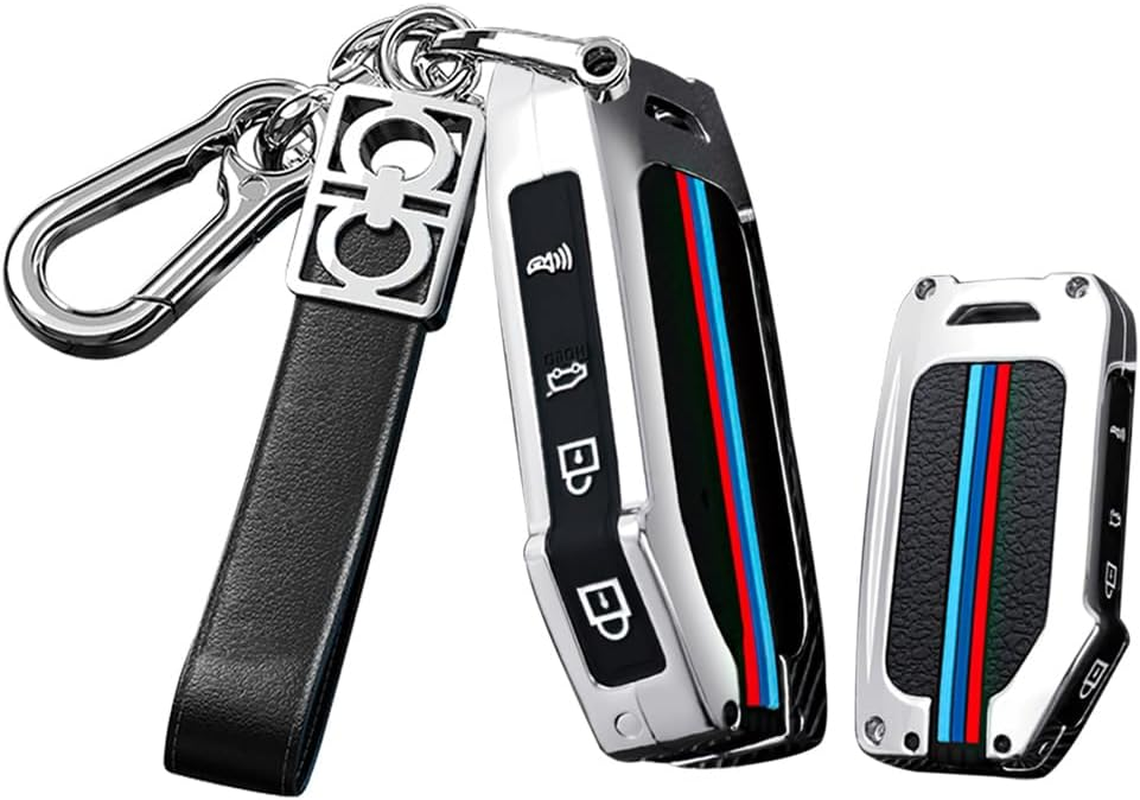 HIBEYO for KIA Telluride Key Case Holder 4 Button Alloy Key Fob Cover for KIA Telluride Seltos Soul Forte GT EX Sportage Sorento Cerato NIRO Push Key Smart Key Cover Accessories -B Type Black