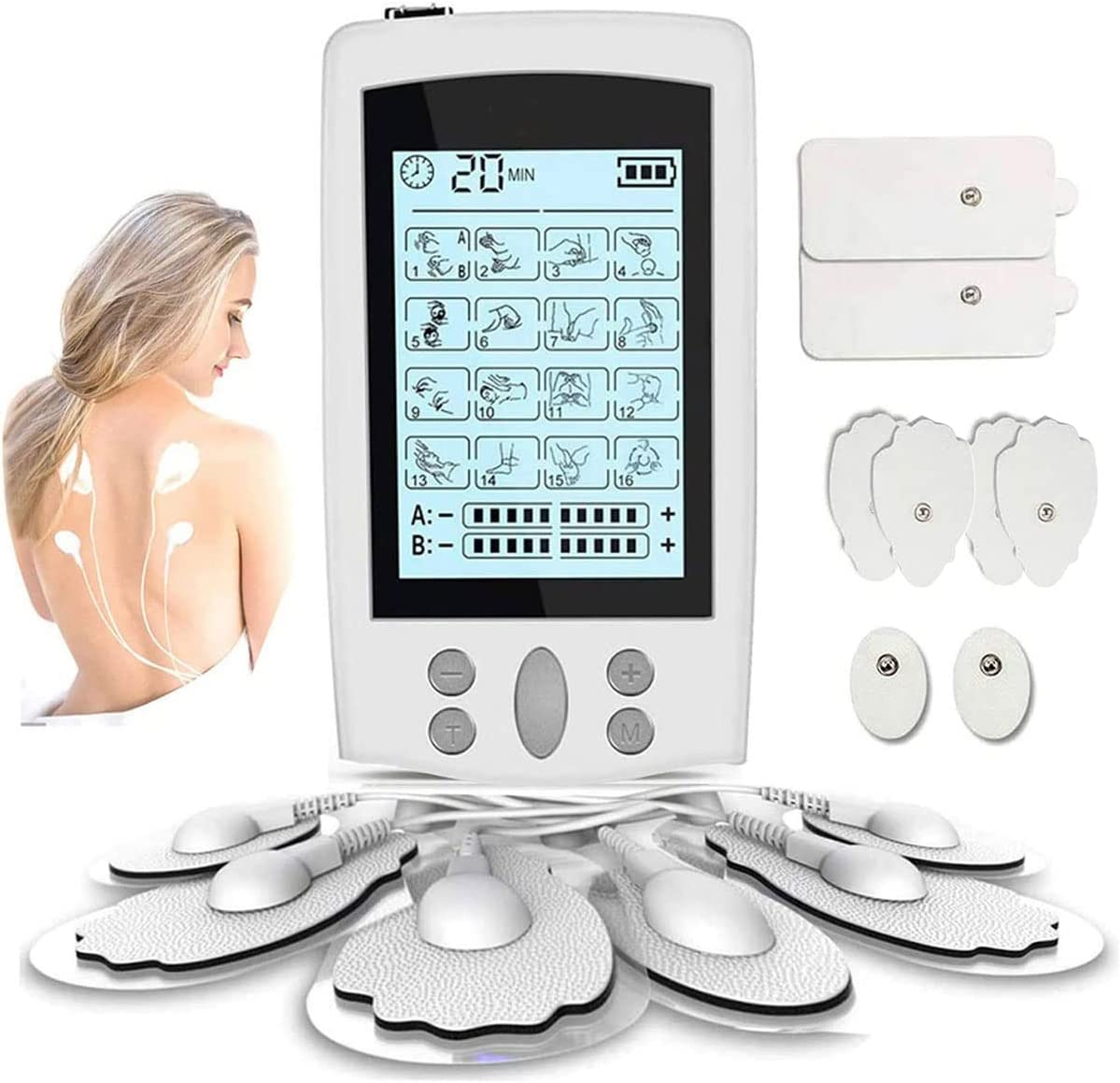 Dual Channel 16 Modes Muscle Stimulator for Pain Relief Therapy, Electronic Pulse Massager Muscle Massager with 8 Pads, Dust-Proof Drawstring Storage Bag image number 3