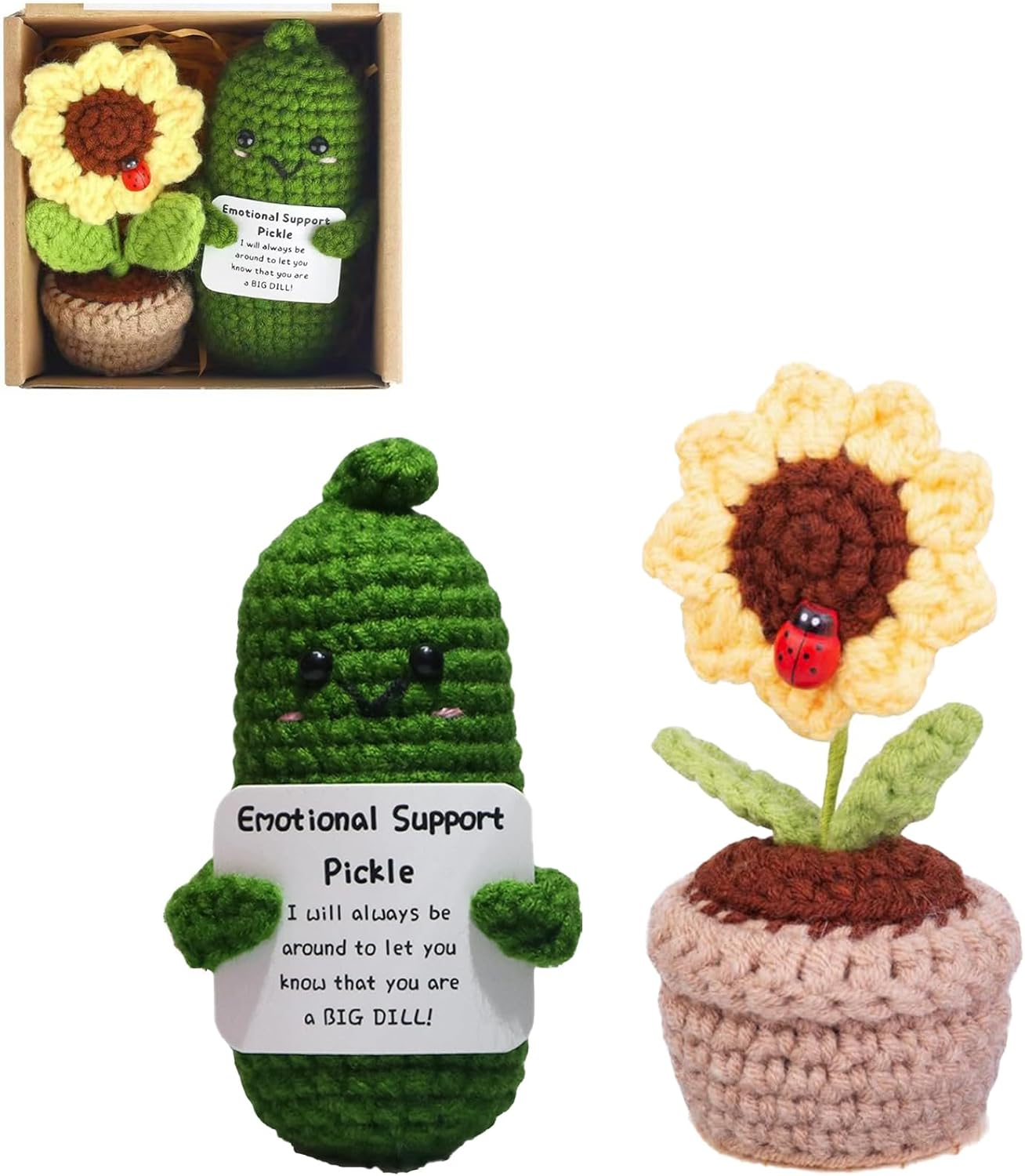 2PCS Positive Mini Potato Funny Gifts, Emotional Support Sunflower Pot Desk Decoration Crochet Birthday Gifts for Children Women Mom Best Friend (Sunflower & Bitter Gourd) image number 5