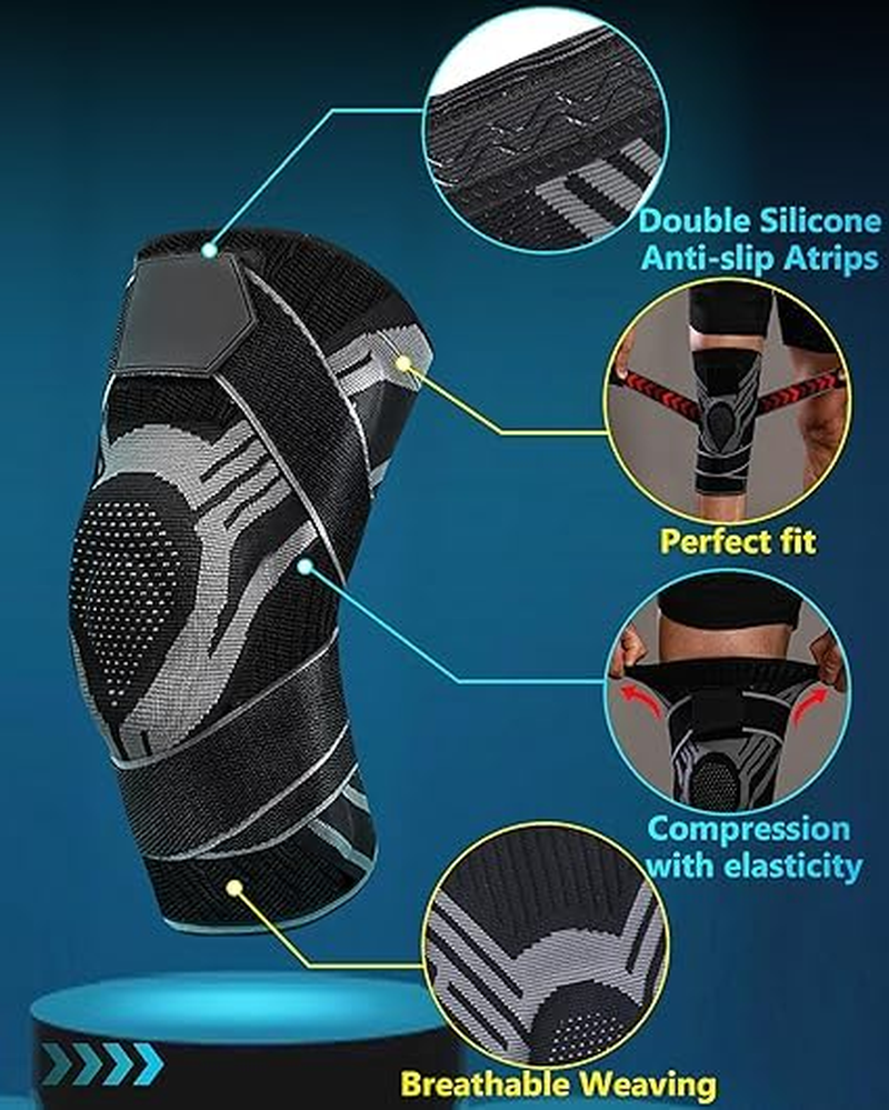 Knee Brace， Compression Knee Pad for Pain Relief, Patellargel Pad,Joint Knee Support for Meniscus Tear,Arthritis,Acl,Mcl,Run,Cycling,Hiking (L)