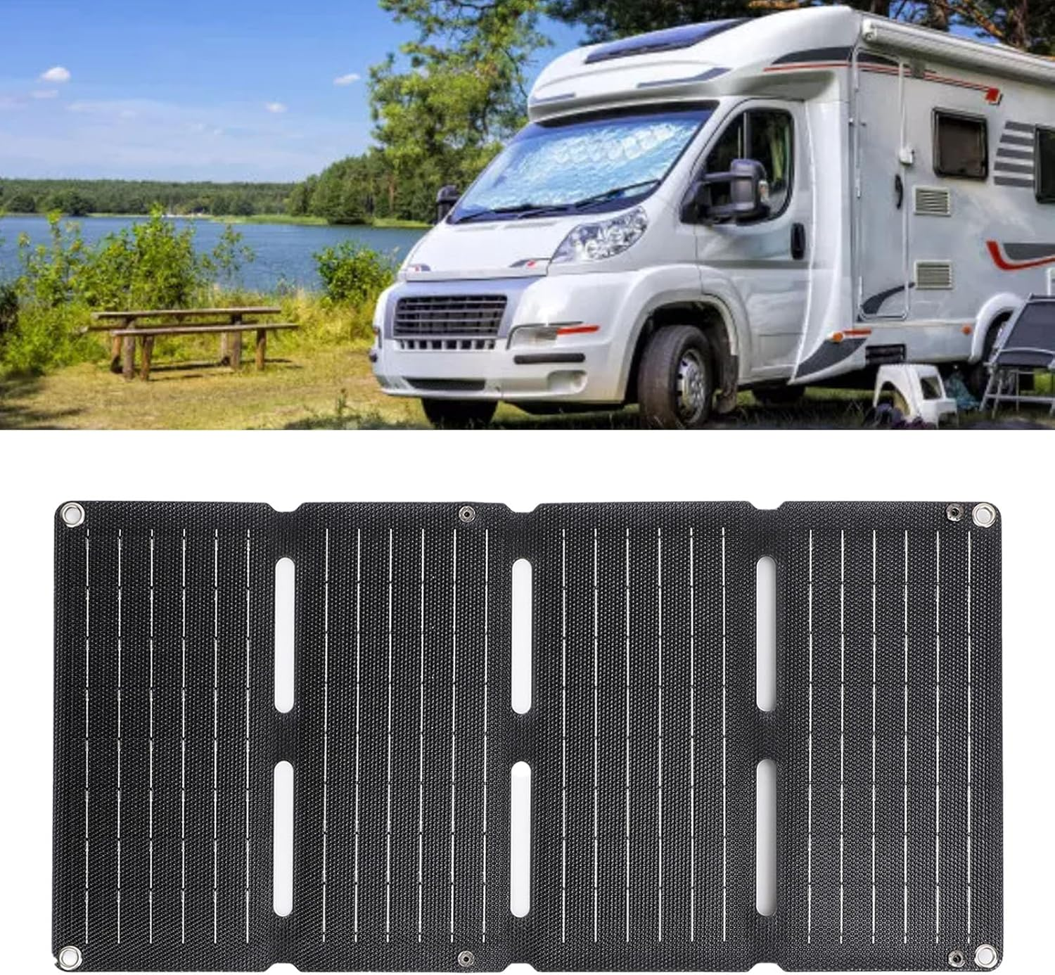 Folding Solar Panel, 80W Monocrystalline Silicon Portable Solar Panel with Dual USB Output Ports for Camping Hiking RV Fishing, Supporting 12V and 5V Devices ﻿ image number 5