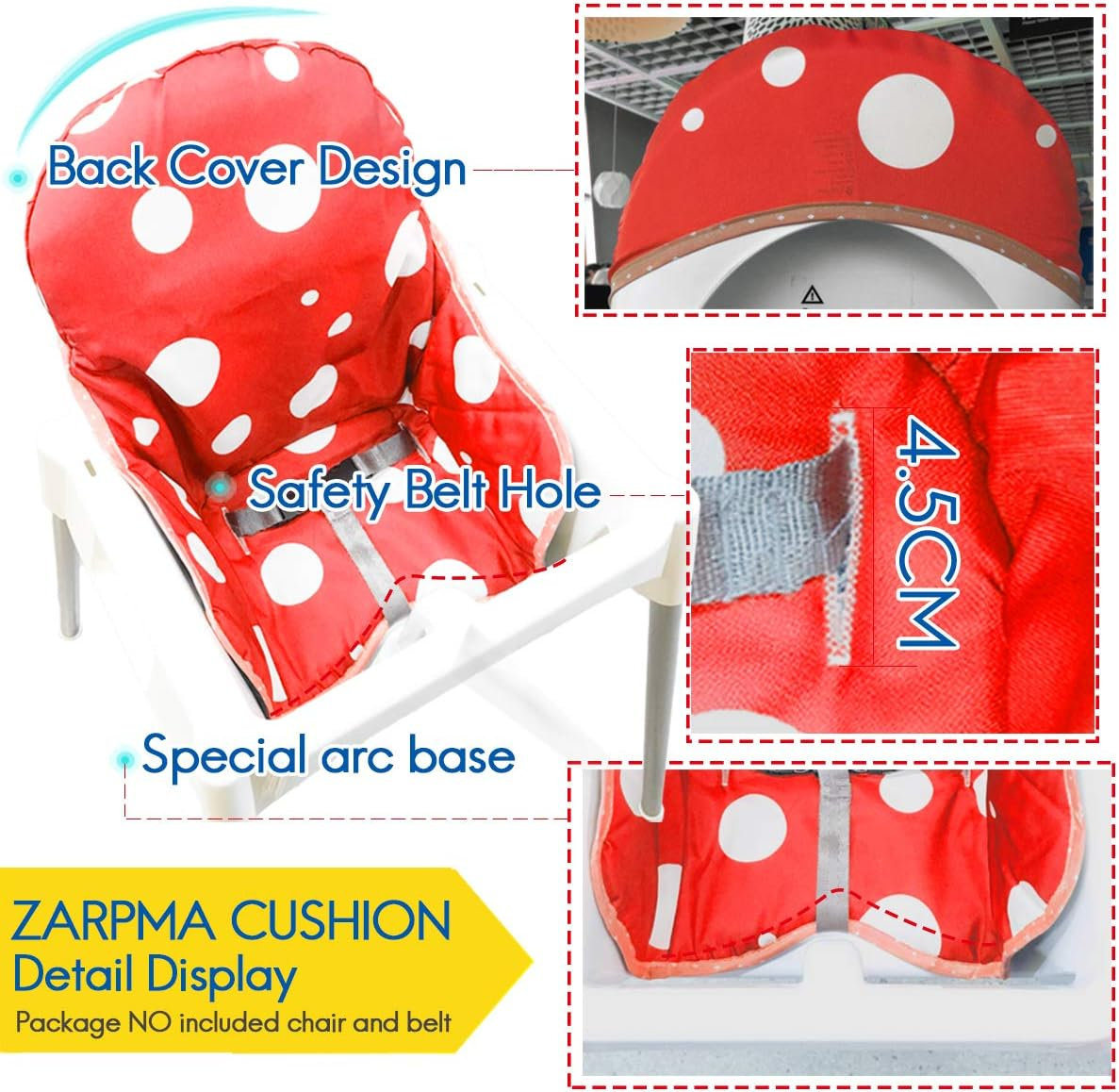 Zama Seat Covers Cushion Compatible for Antilop Highchair Washable Foldable Baby Highchair Cover Childs Chair Cushion (Red) image number 5