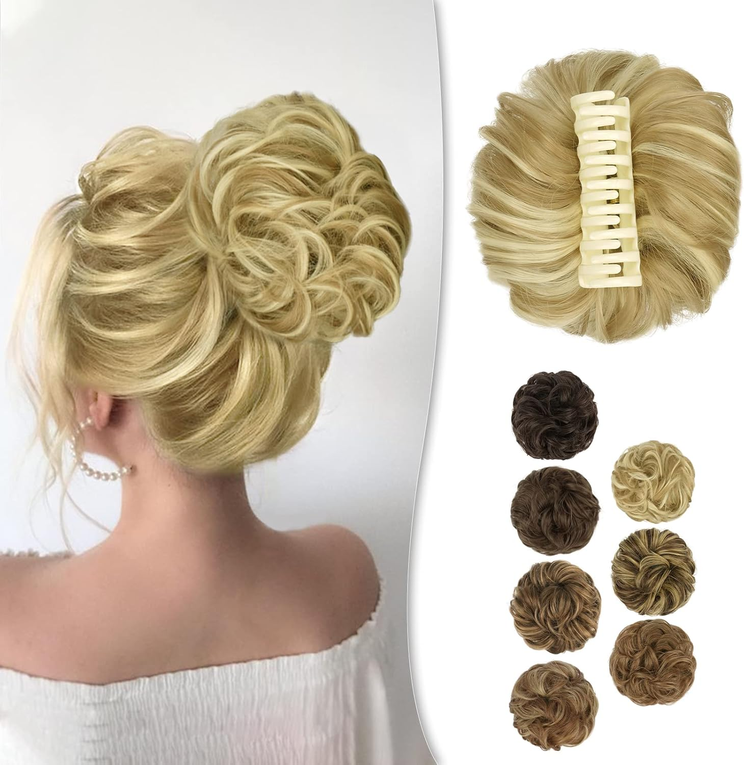 BARSDAR Claw Clip Messy Bun Hairpiece, Clip in Claw Hair Bobbles, Curly Synthetic Hair Bun, Hair Extension for Women, Ponytail Updo Donut Chignon