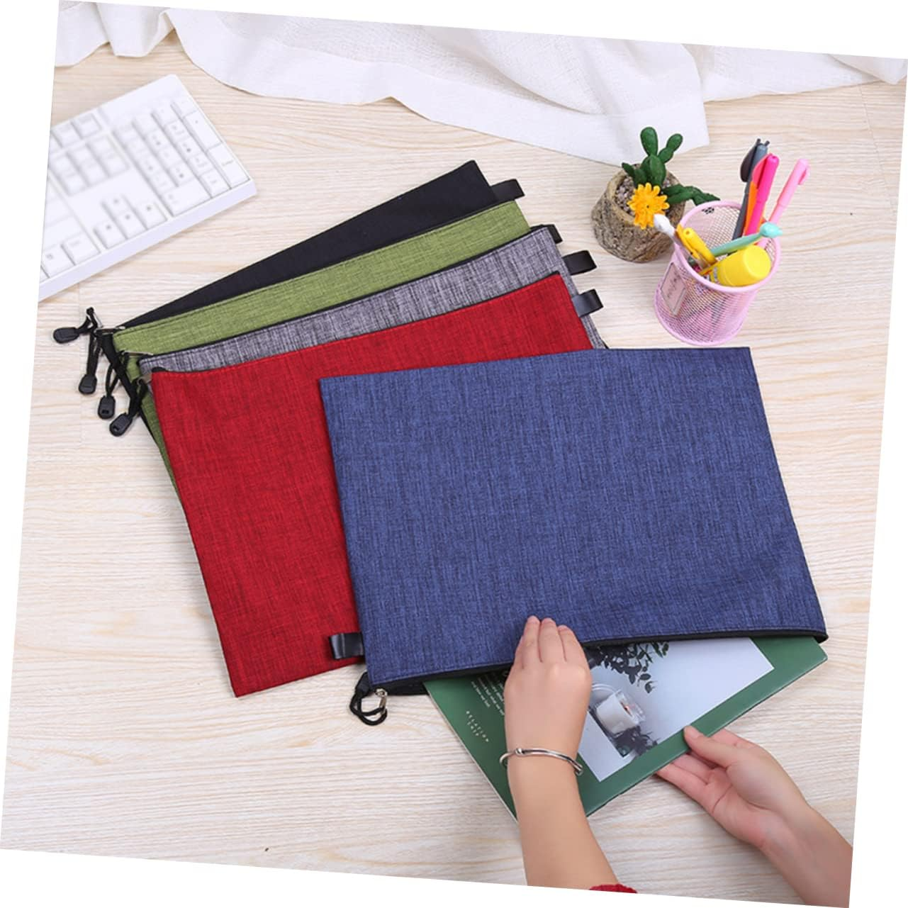 HAPINARY 8Pcs Oxford Zipper File Bags Water Bag Pouches for School Office Stationery Organizer Random Colors image number 5