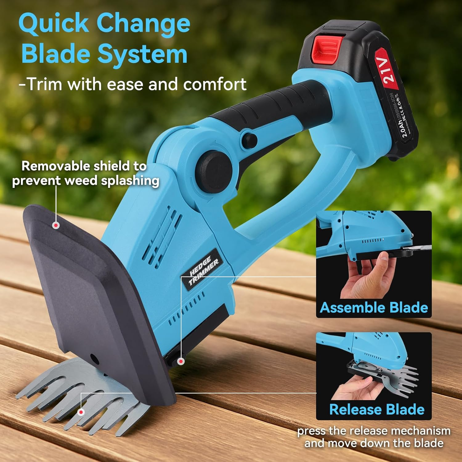 Lithium-Powered Cordless Hedge Trimmer: 2-In-1 with Long & Short Blades, Professional Yard, Garden & Lawn Trimmer, Effortless Pruning, Ergonomic, Wireless & Easy-Clean Design image number 6