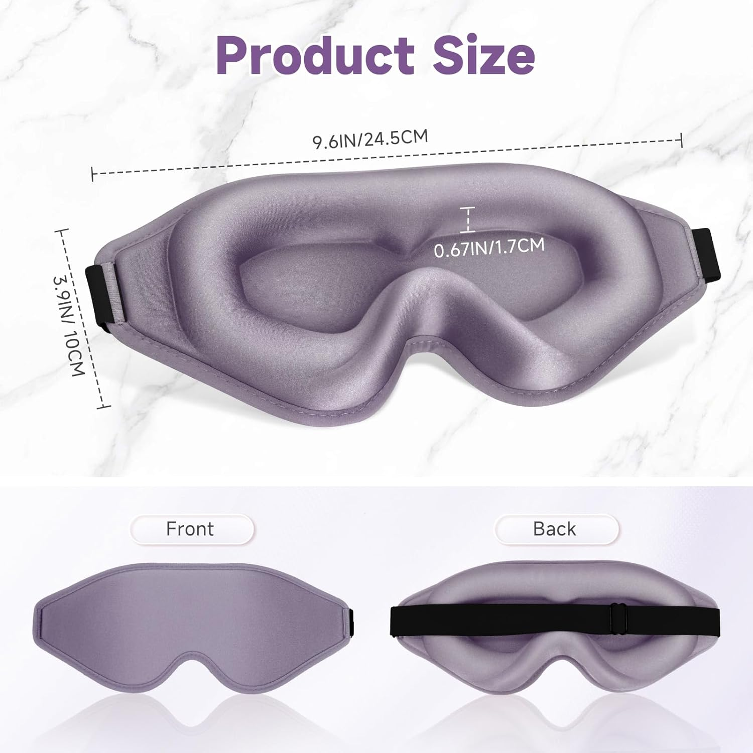 3D Eye Sleep Mask, 99% Fully Block Out Light Deep Contoured Eyes Cover NO Pressure with Adjustable Strap, Long Lash Extension Eyes Mask for Women Men Sleeping Travel Home Nap Rest Use (Light Purple) - Grey image number 2