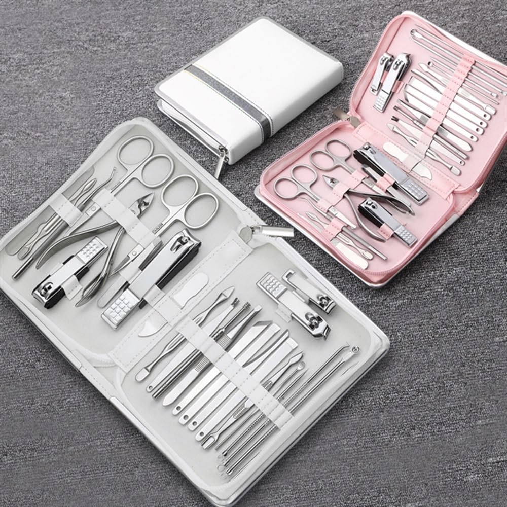 Tool Sets Tool Kit 11-26 Pcs Nail Clippers Manicure Set Stainless Steel Nail Cutter Scissor(Pink-21) image number 4