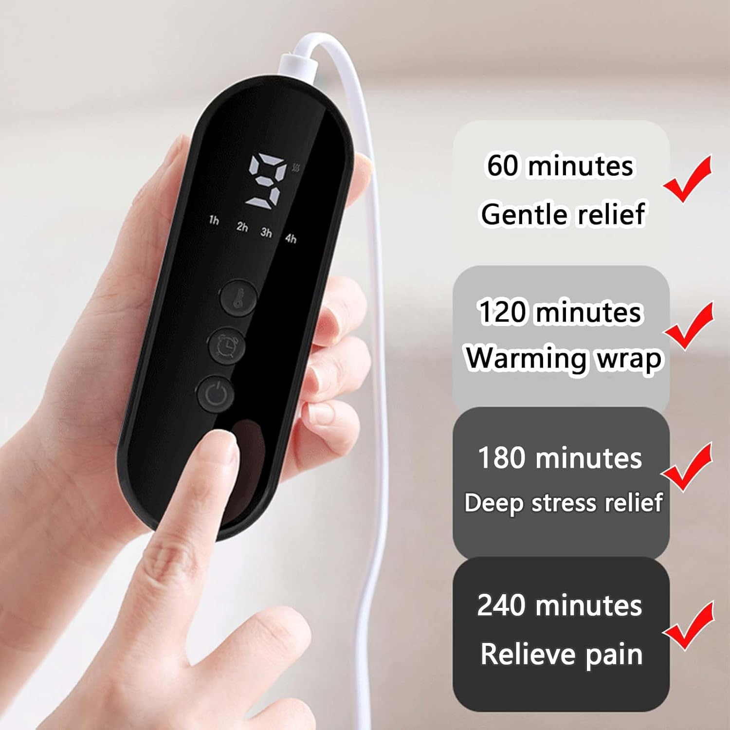 Electric Heating Pad for Pain Relief &ndash; 40X76Cm Washable Grey Plush &ndash; 9 Heat Settings, 4 Timer Options, Auto Shut-Off &ndash; Ideal for Neck, Shoulder, Back, Abdomen & Knee image number 3