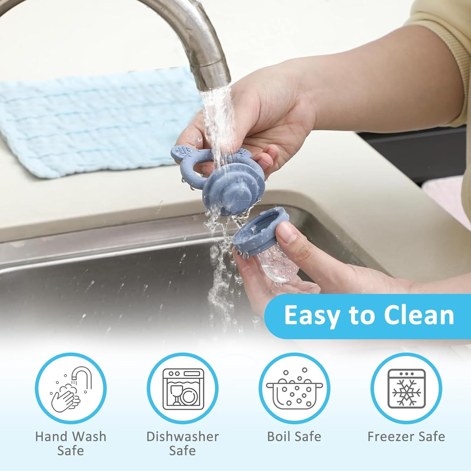 Baby Fruit Feeder Pacifier - Convenient Baby Food Feeder Set, Easy Self-Feeding Journey with Baby Food Dummy Feeder, Baby Food Freezer Trays Included（Gray） - Green image number 3