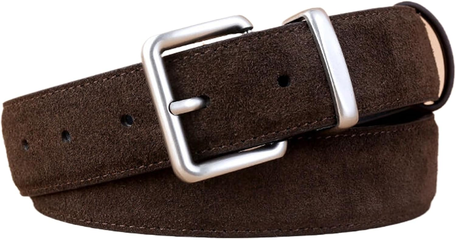 Fashion Elegant Ladies Suede Belt with Gold Buckle, Women Genuine Leather Belt for Jeans Pants Dress Coat - Black B image number 5