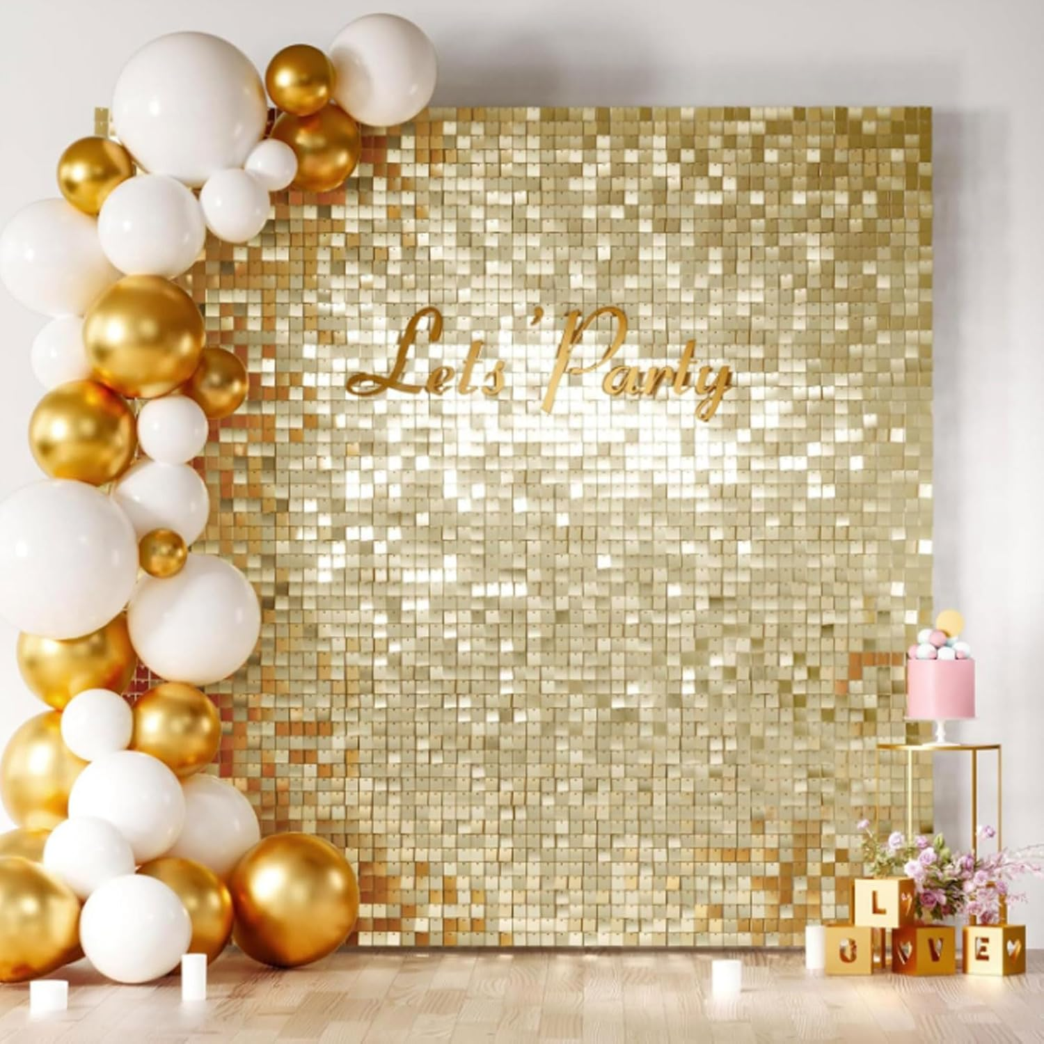 8PCS Glitter Background Panels, Wall Backdrop Sequin Panels Gold Decoration Shimmer Panels, Sequins Backdrop Decoration Panels, Glitter Bling Photo Background Decorations (Gold) - Gold image number 6