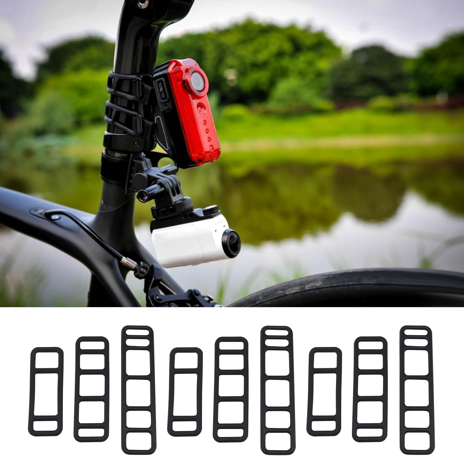 LT Easiyl 12Pcs Bicycle Black Stretchable Silicone Strap Bike Fixed Silicone Strap for Bicycle Headlights Taillights Car Driving Recorders image number 3