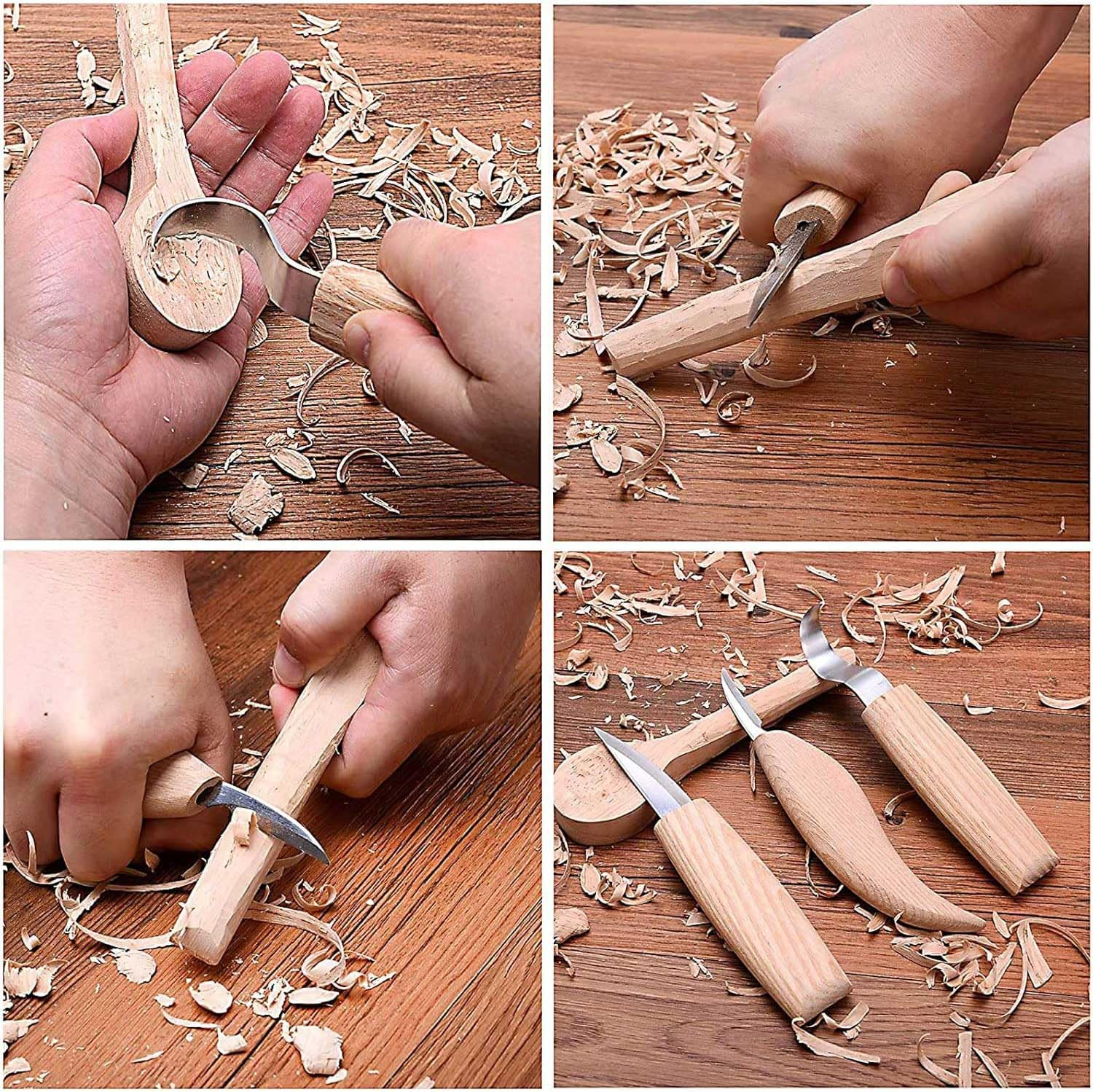 6 Pcs Spoon Carving Wood Blanks, Beech and Walnut Unfinished Wooden Craft for Whittling (6.2X1.6 Inch) image number 5