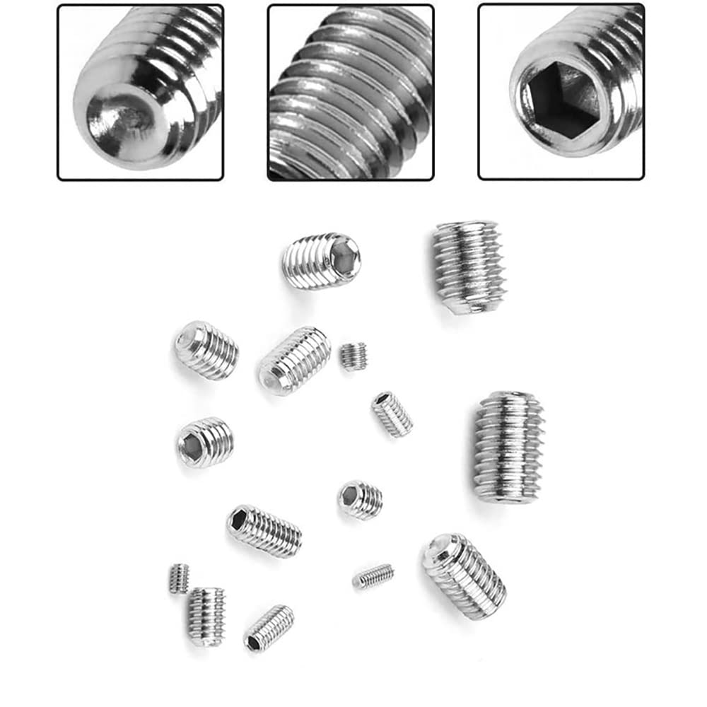 300 Piece NUZAMAS M2.5 M3 M4 M5 M6 M8 Hexagonal Grub Screws Set Grub Screws Stainless Steel Hexagon Head Hex Grub Head Machine Screw with Key for Homework image number 3