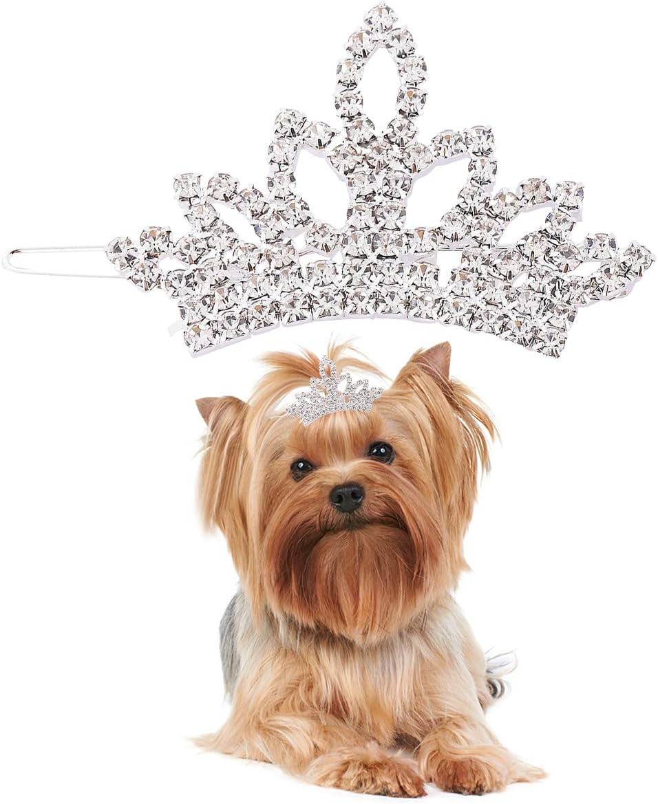 PET SHOW Dog Tiara Crown Hair Clips Bows for Small Dogs Costume Crystal Rhinestone Girls Puppies Barrette Grooming Hair Accessories
