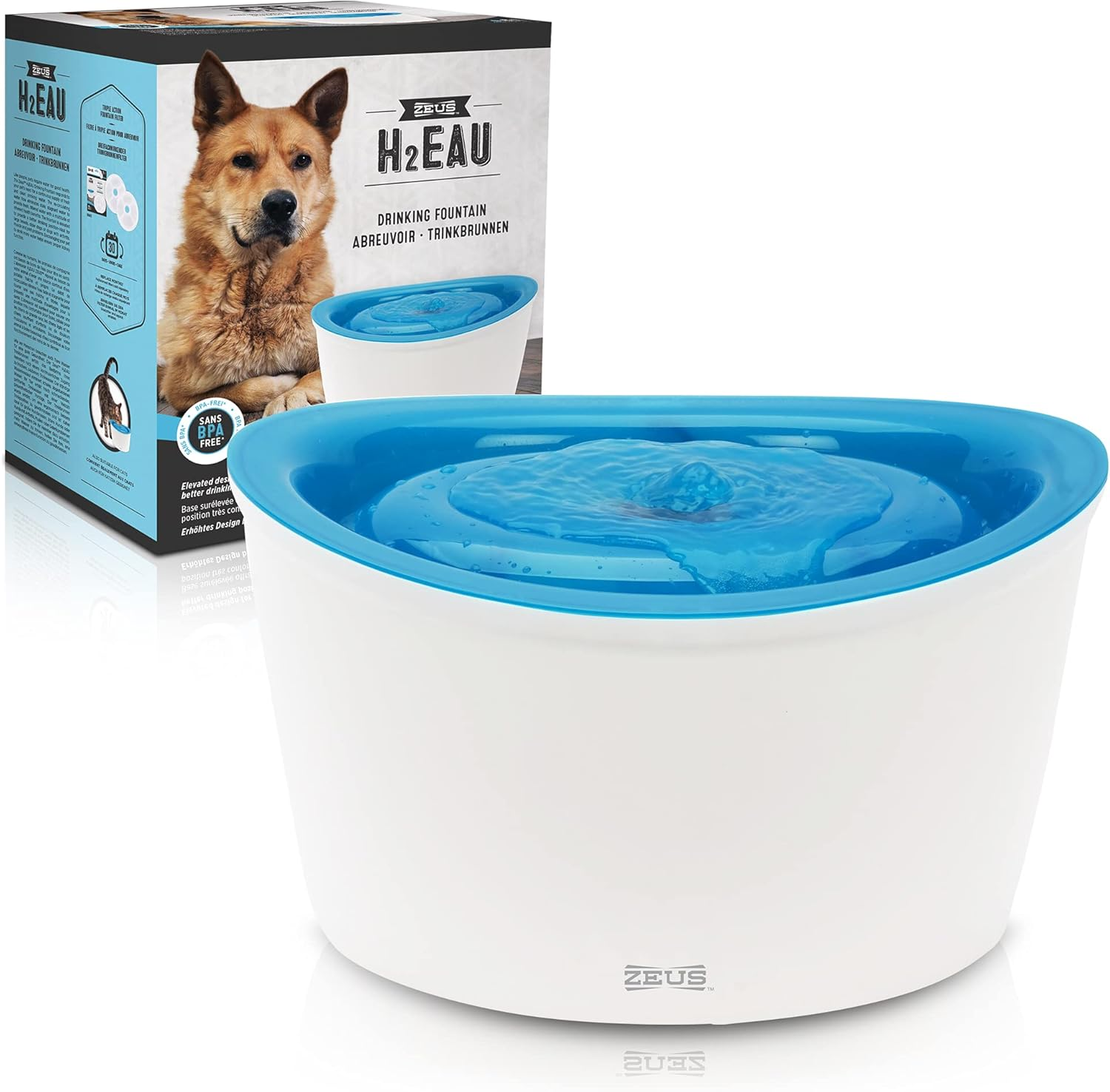 Zeus Fresh & Clear Elevated Dog and Cat Water Dispenser, Large Drinking Water Fountain with Purifying Filter, 6L Capacity