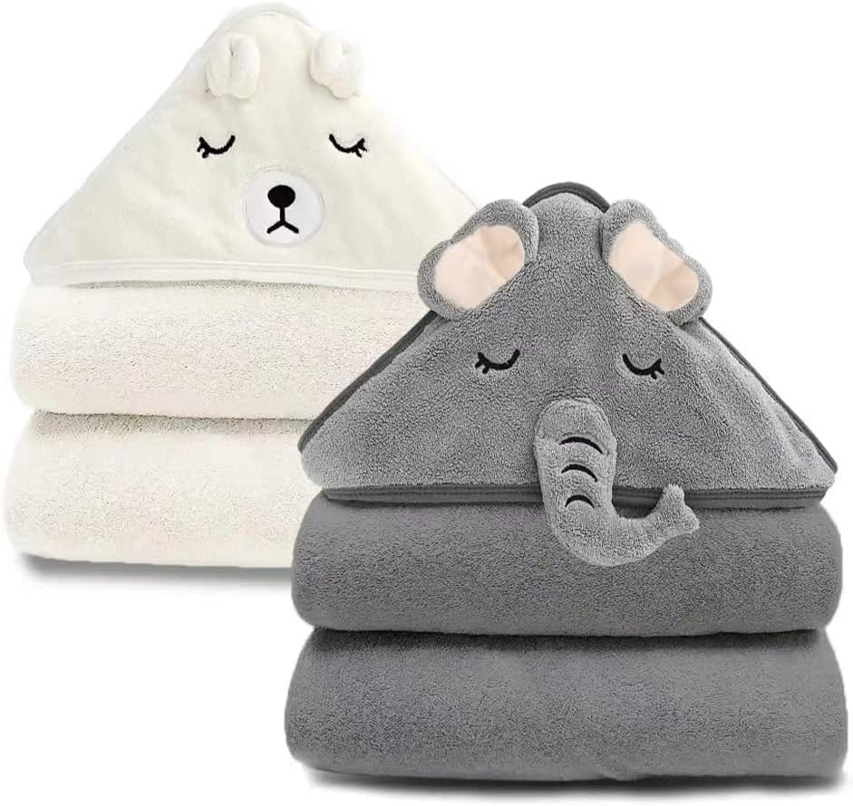 2 Pack Hooded Baby Towels, Premium Soft Bath Towel for Babies, Newborn, Infant and Toddler, Ultra Absorbent, Natural Baby Stuff Towel with Hood for Boy and Girl (Elephant, Bear) image number 6