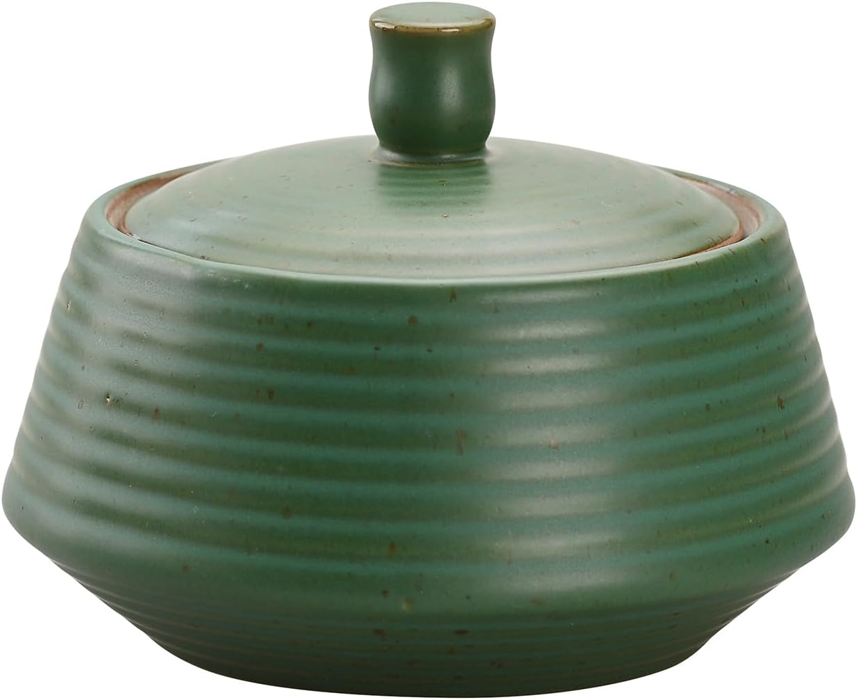 NCQIXIAO Retro Kitchen Canisters Ceramic Food Storage Jar Roud Shape with Silicone Airtight Lid for Tea, Coffee, Nuts, Herb, Spice, Sugar (Low Green) image number 5
