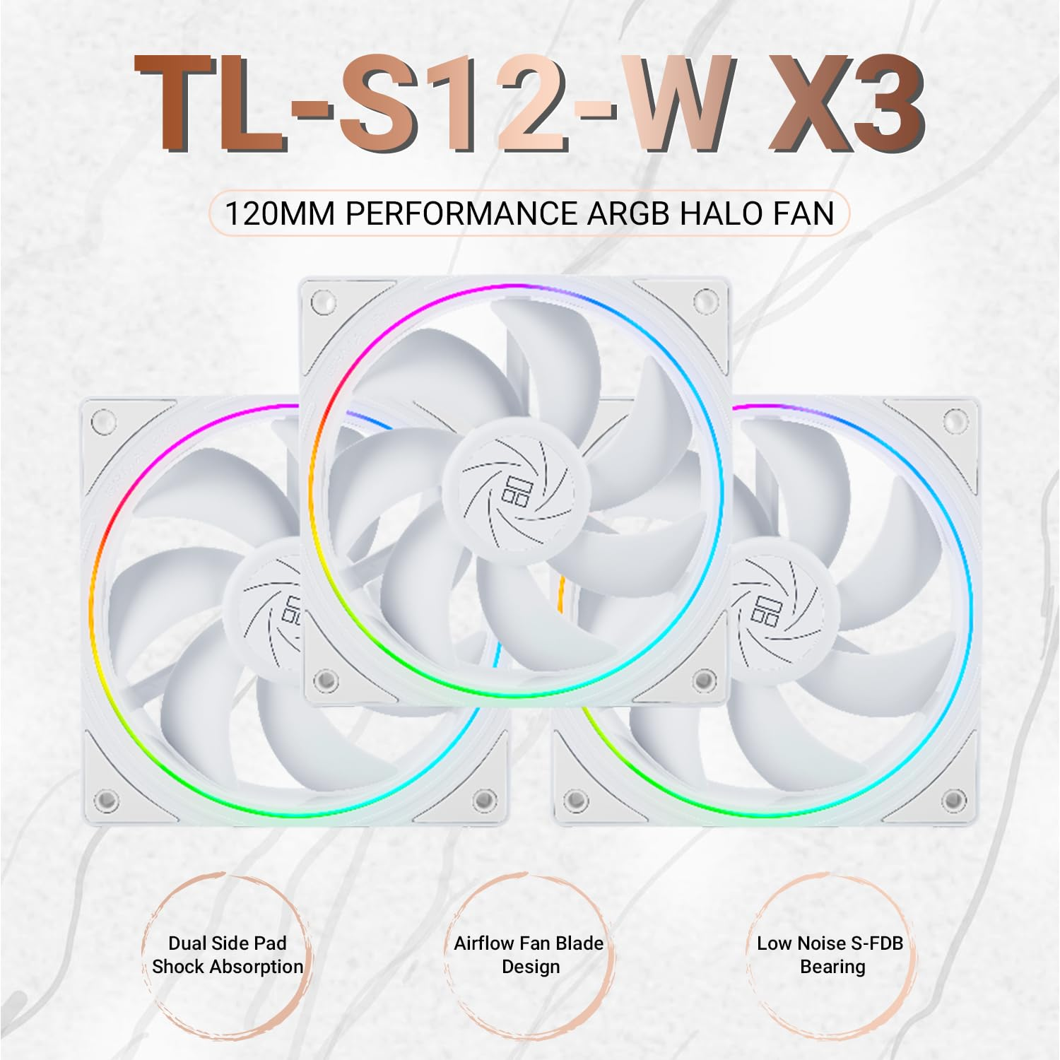 Thermalright TL-S12W CPU Fan 120Mm Case Cooler Fan Comes with ARGB Lighting Effect,Pc PWM Silent Computer Fan with 1500RPM Speed, CPU Cooling Fan White（3-Pack） image number 1