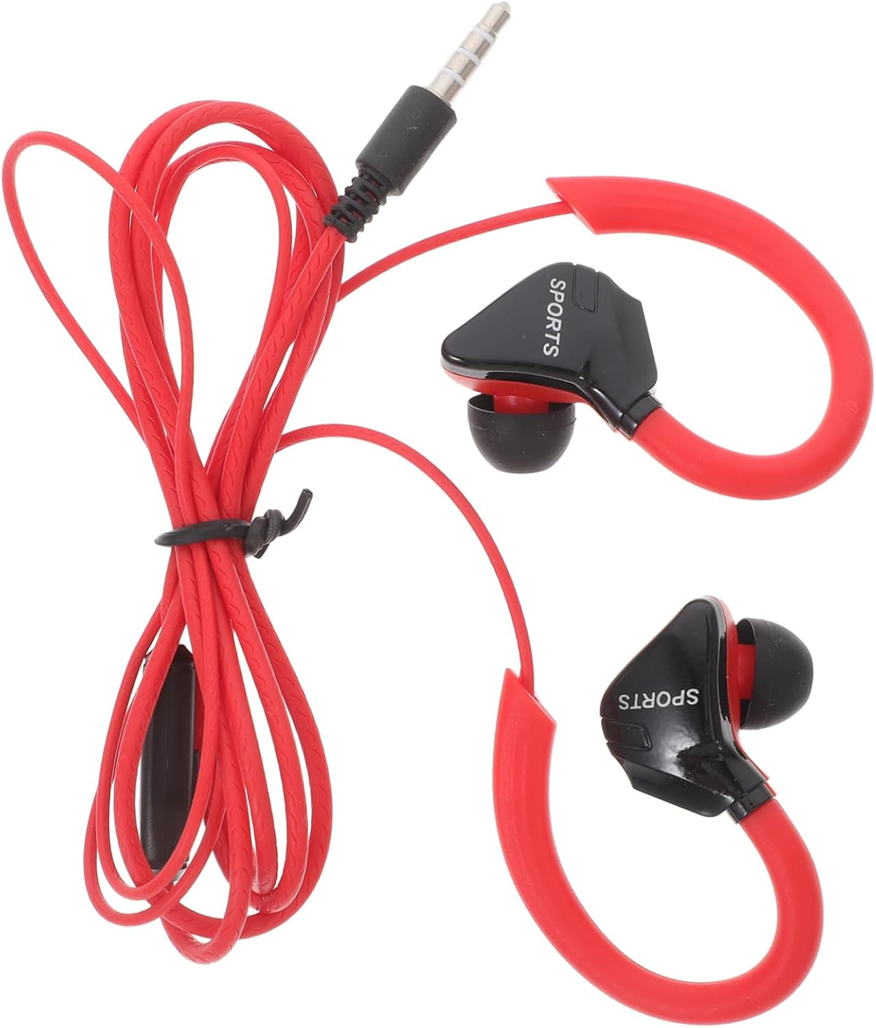 HEALSOPTHY Wired Ear Hook Earphones for Running Noise Isolating Sweat-Proof Corded Earbuds for Active Lifestyle Red Wired Headset for Cell Phone Sports image number 3