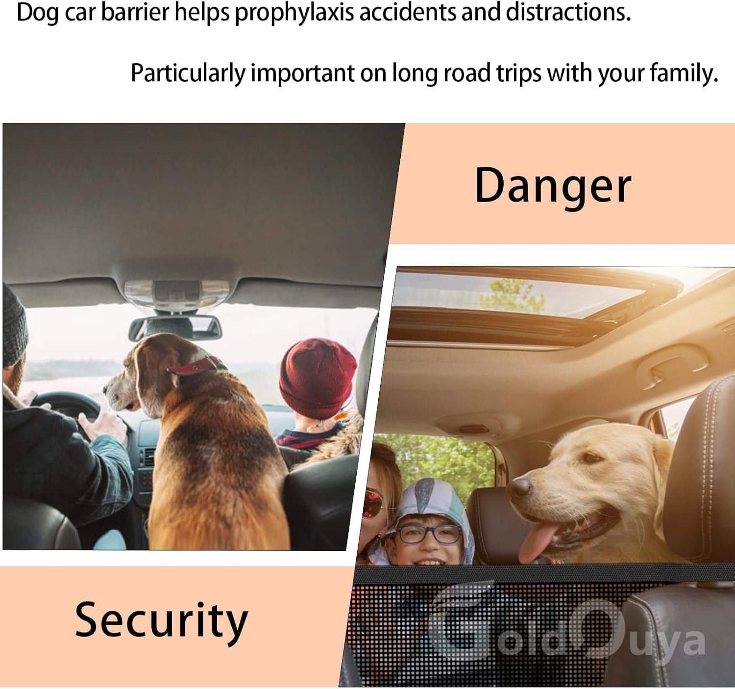 Goldouya Dog Car Net Barrier, Sturdy Mesh Barrier, Car Divider for Steadily Driving with Pets, Automobile Universal Fixed Adjustment Belt image number 1