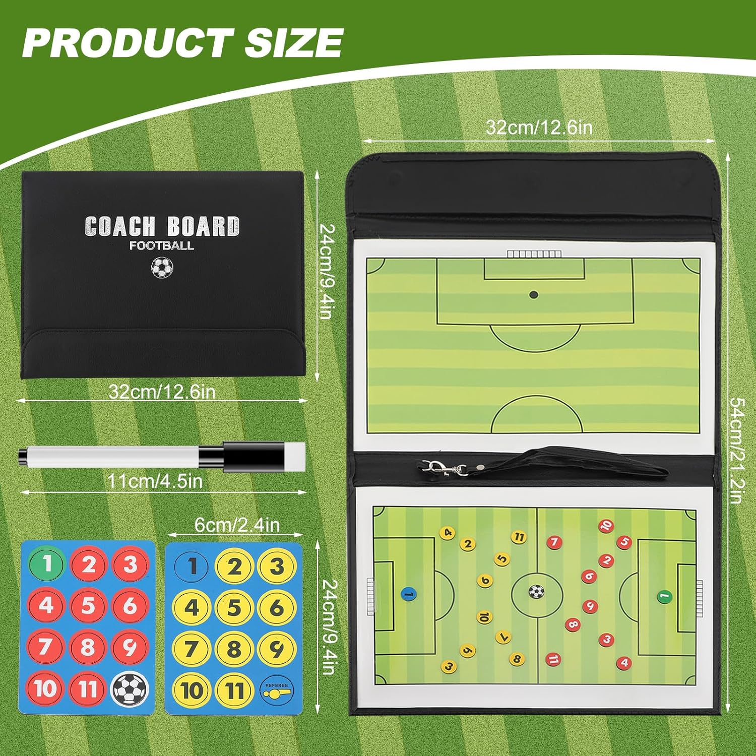 Dry Erase Soccer Lineup Board Folding Magnetic Soccer Coaching Board Clipboard with Marker Pen For image number 6
