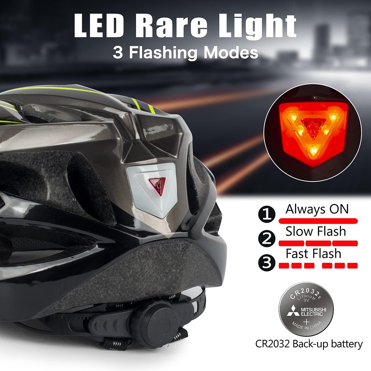 Shinmax Bike Helmet Men Women with Detachable Magnetic Goggles and LED Rear Light,Cpsc CPC Certificated Bicycle Helmet Adjustable Size Road Mountain Bike Helmet Lightweight Cycling Helmet SM-T13 - Black Green Titanium image number 4