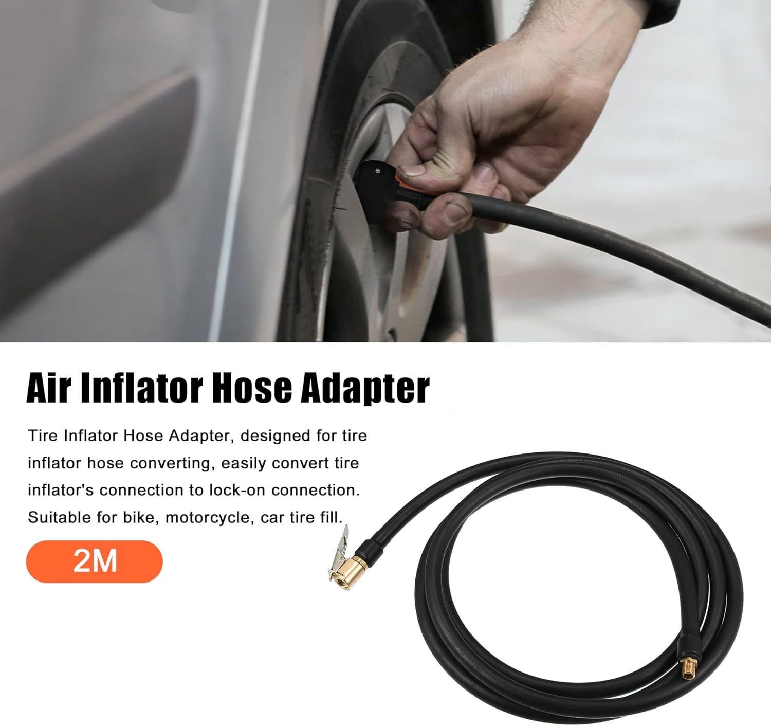 X AUTOHAUX 2M Tire Inflator Extension Hose Chuck Adapter Quick Connect Air Pump Tube High-Pressure Tire Valve Connection Pipe for Car Truck Bike MTB Copper Rubber image number 6