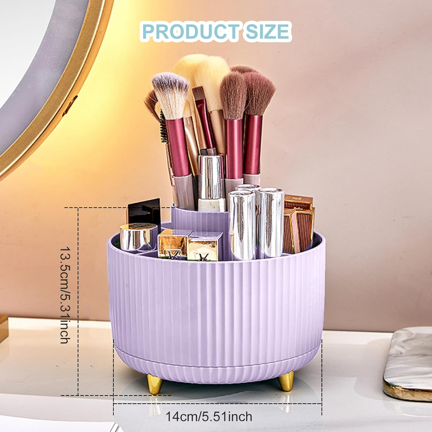 Cayxenful Pencil Holder for Desk,5 Slots 360&deg;Degree Rotating Desk Organizers and Accessories,Desktop Storage Stationery Supplies Organizer, Cute Pencil Cup Pot for Office, School, Home (Purple) - Green image number 7