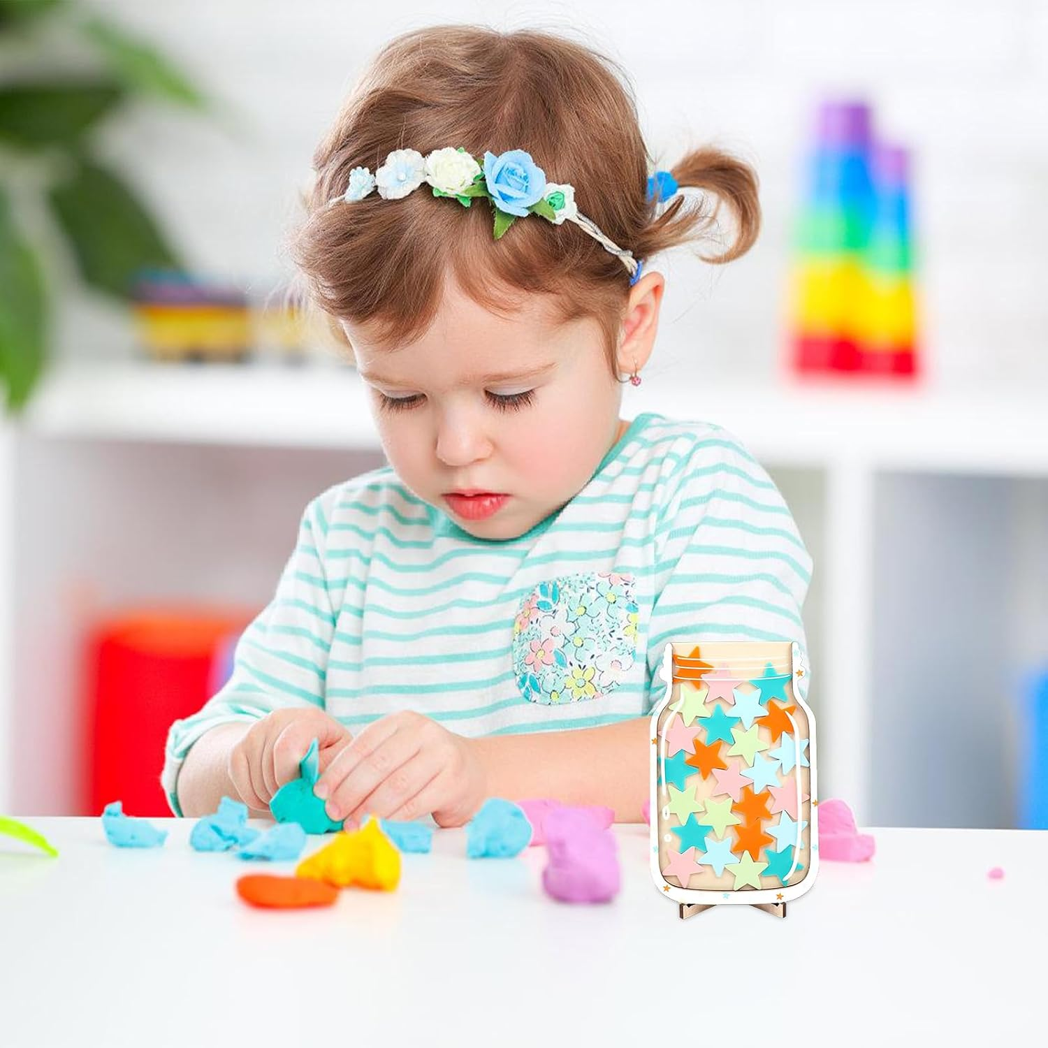 Customized Stars Reward Jar with Magnetic Chart for Classroom and Home, Kids Behavioral Management System image number 1