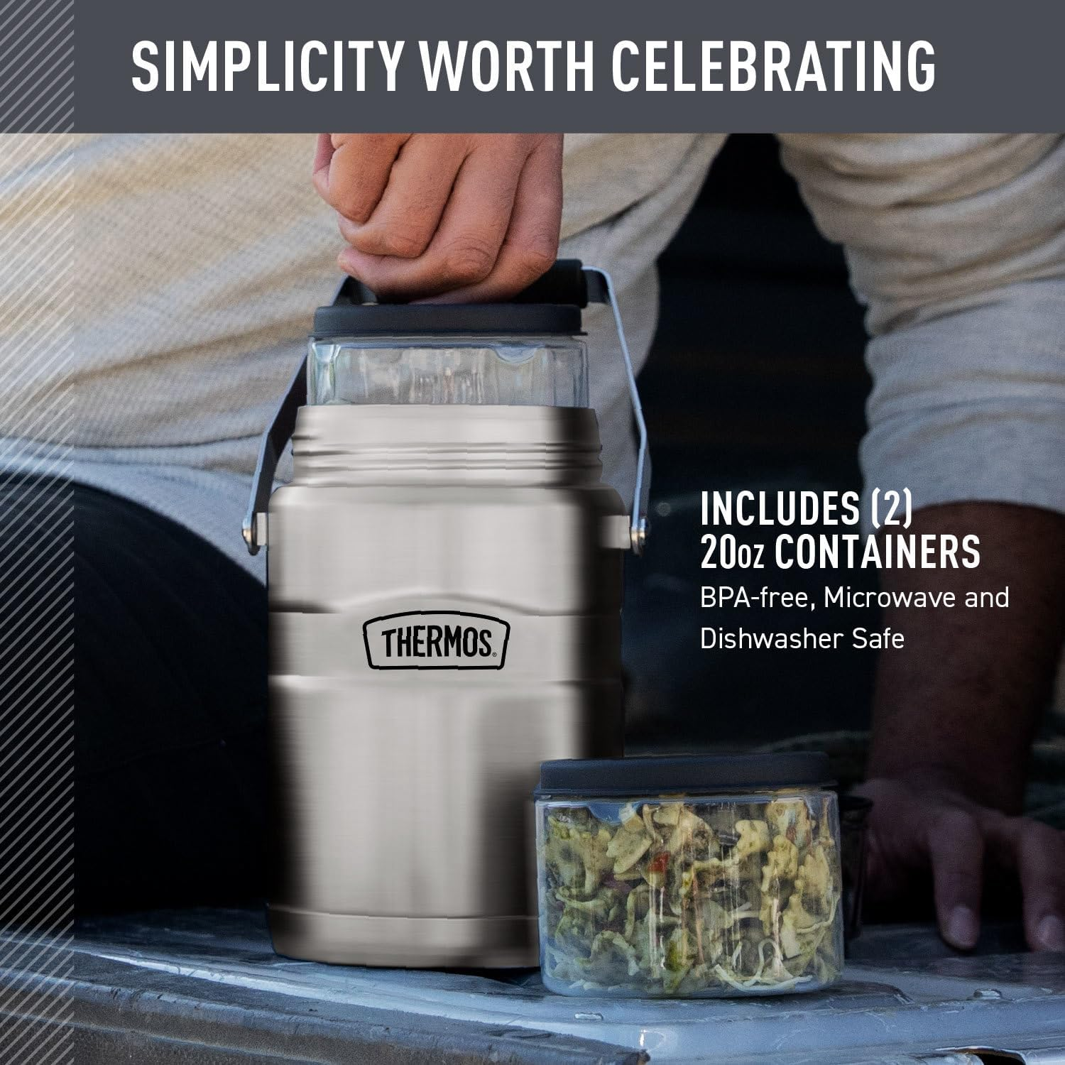 Thermos Stainless King Vacuum-Insulated Food Jar with 2 Storage Container Inserts, 47 Ounce, Matte Steel image number 2