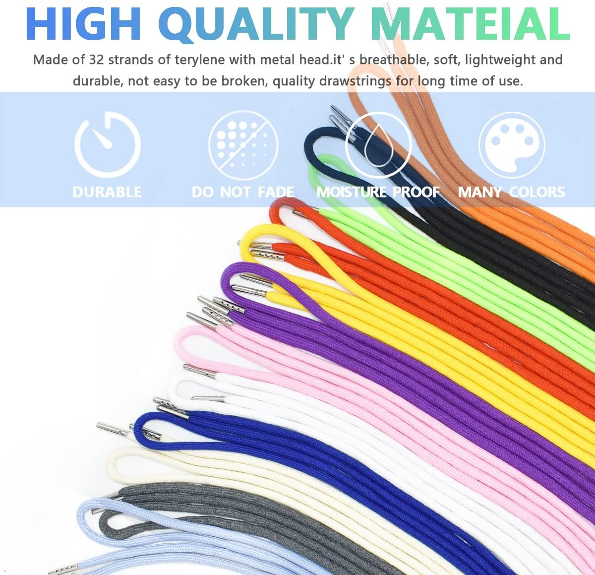 24Pcs 12 Colors Drawstring Replacement Drawstring Cords Clothing Drawstring Hoodies Drawstring with 4Pcs Drawstring Threaders and 10Pcs Plastic Cord Locks (51" Long) image number 2