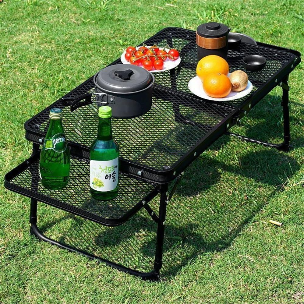 Family Camping Table with 2 Side Shelves, Folding Metal Grill Table, 2 Adjustable Heights, Picnic Table/Outdoor Table with Wing Panels Side Shelf for Outside, Camping, Picnic, Beach and BBQ image number 2