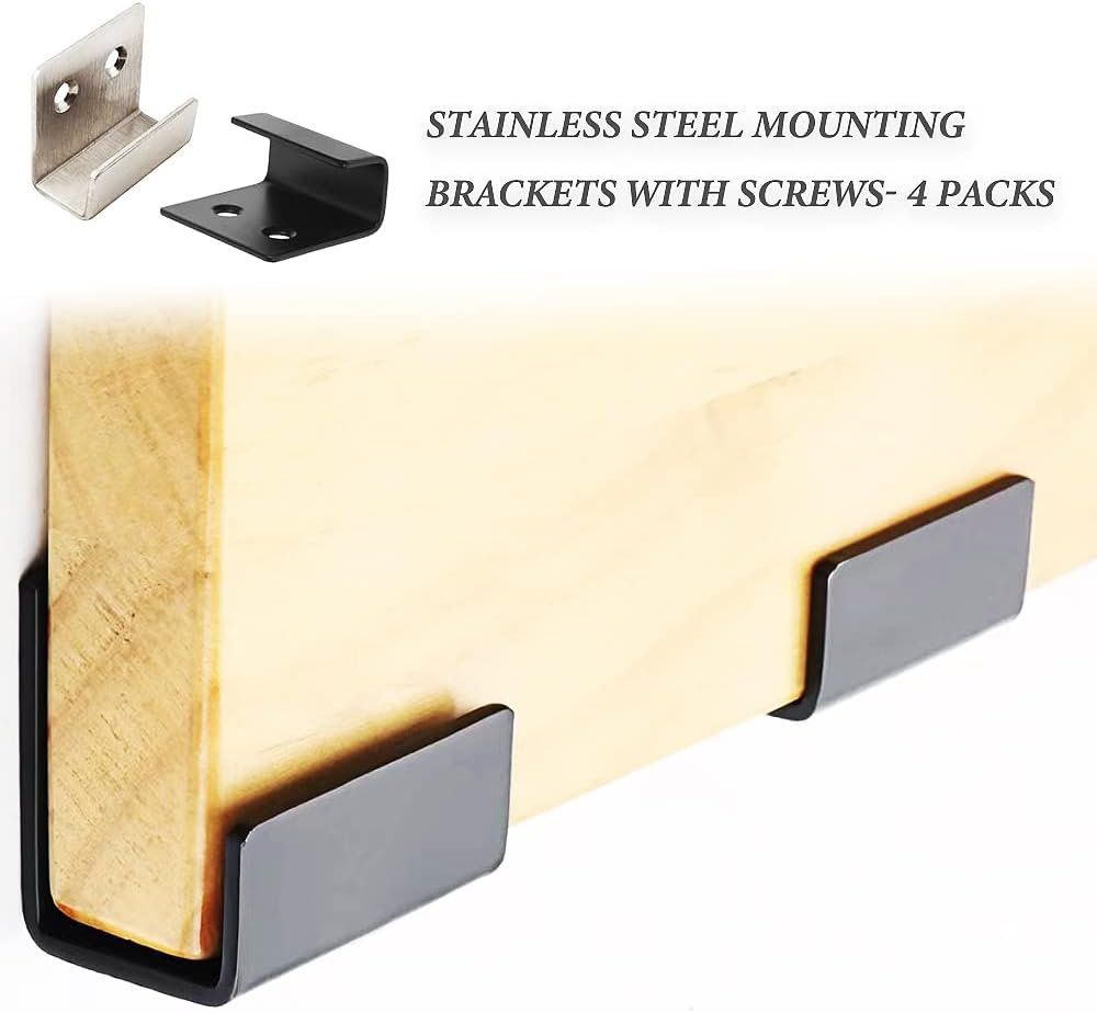 U Stainless Steel Mounting Bracket 40X35Mm Tile Hanger Wall Hook Heavy Duty Billboard Holder 2.0Mm Thickness with Screws - Silver/Black, 4 Pack