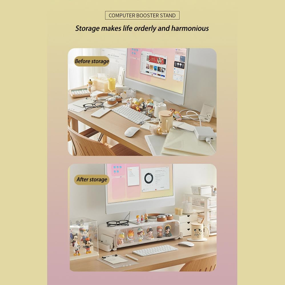 Computer Keyboard Stand,Computer Monitor Stand with Drawer and Display Minifigures,Computer Desktop Stand with Lights,Compatible with Computers,Desktops,And Laptops,Monitor Stand Riser