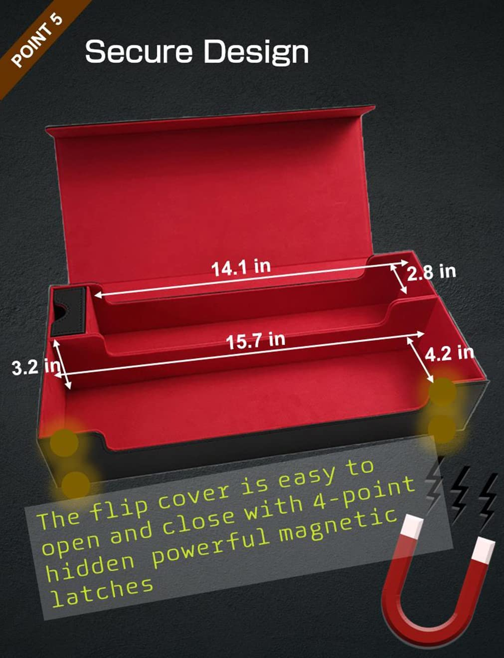 Card Deck Box, Card Deck Case, Deck Card Box, Leather Large Size Fit 550 plus Sleeved Cards Compatible with Single/Double Sleeved Toploader MTG TCG Ccg（Black＆Grey）