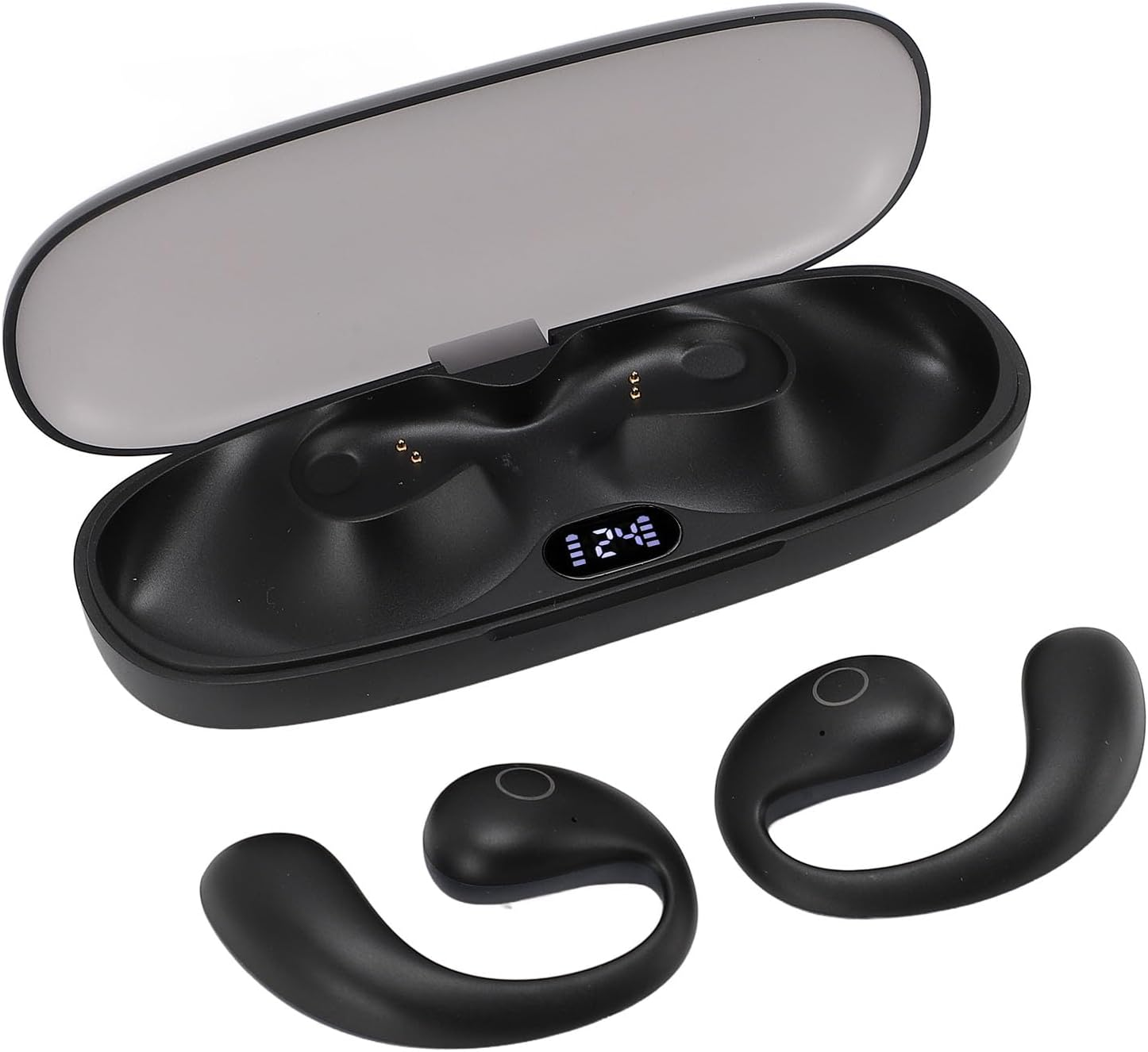 Fockety Wireless Earbuds, 5.4, Stereo Sound, Sports Earbuds, LED Display, 42 Hours Playtime, Deep Bass, Waterproof IPX7 Headphones with Ear Hook for Training, Running (Black) image number 4