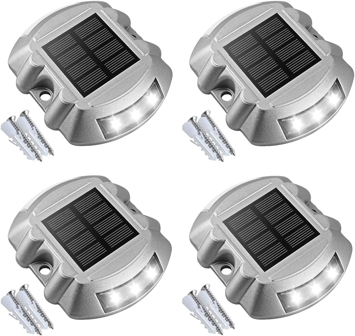 Solar Deck & Driveway Lights, 2-Pack Led IP67 Waterproof Outdoor Warning Step Lights for Garden Pathway Yard (White) (4) image number 2